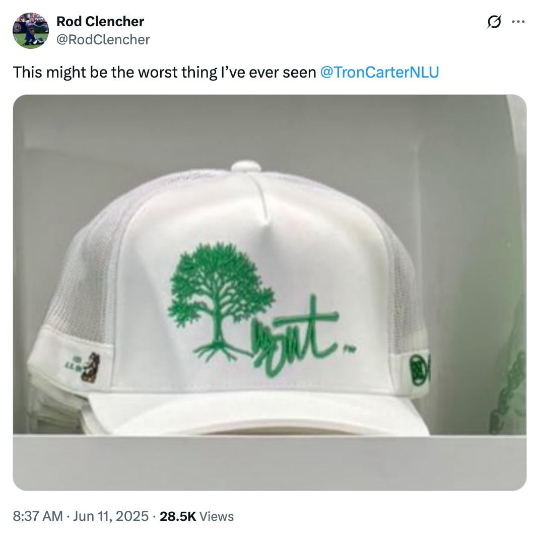 Photo of an ugly hat in the merchandise tent at the 2025 US Open at Oakmont
