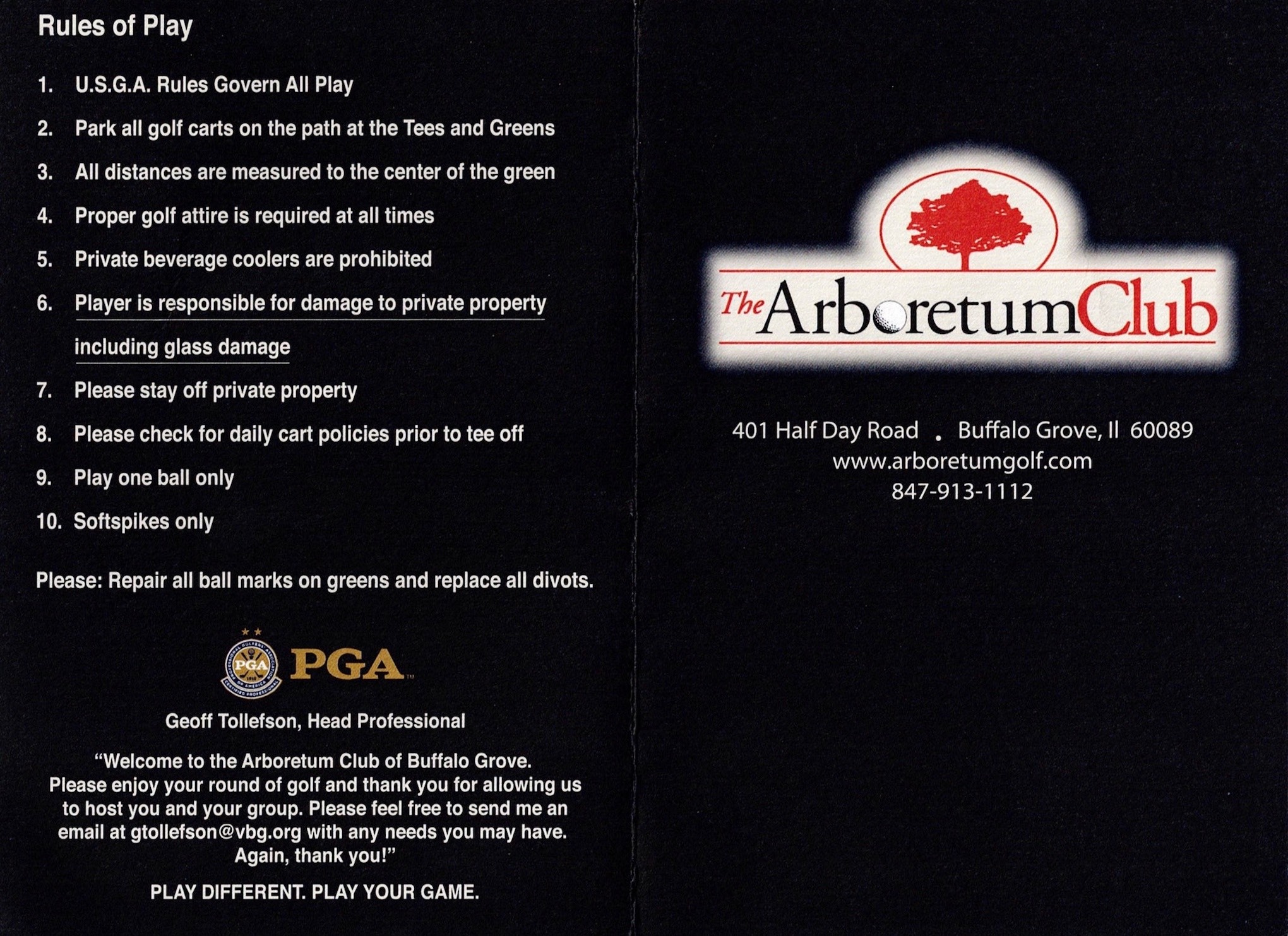 Scan of the scorecard from Arboretum Club in Buffalo Grove, Illinois. 