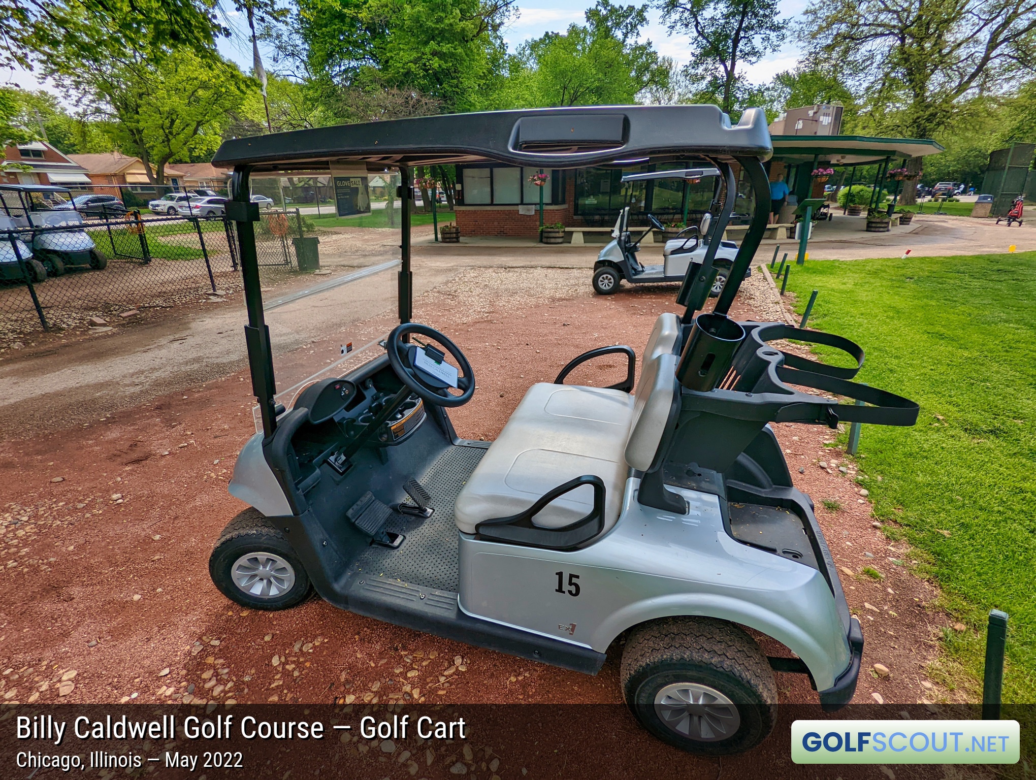 Photo of the golf carts at Billy Caldwell Golf Course in Chicago, Illinois. Most courses have the boring beige color carts. These looks pretty sweet IMHO.