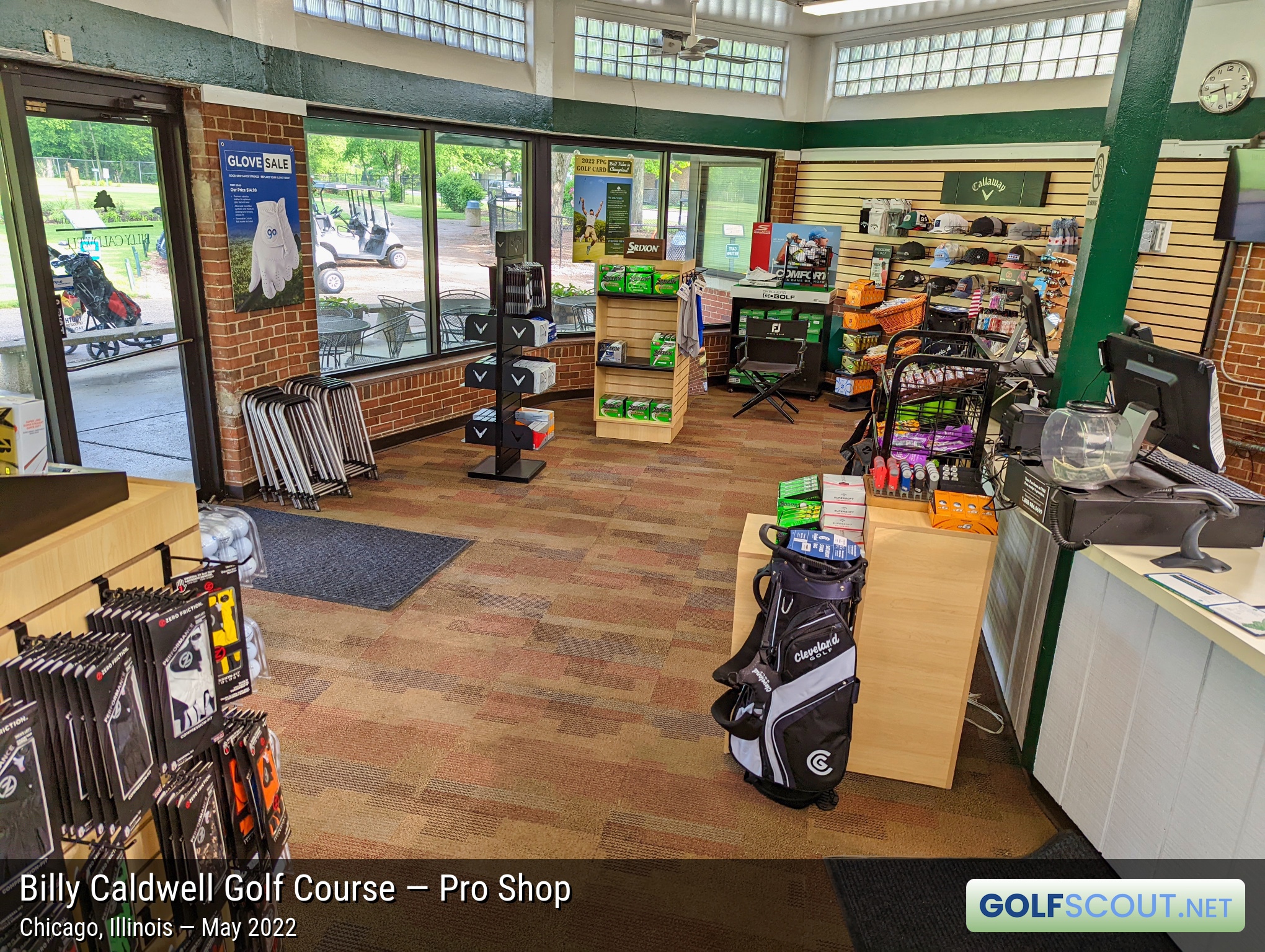 Photo of the pro shop at Billy Caldwell Golf Course in Chicago, Illinois. Billy Caldwell's pro shop has the standard stuff you need at the course. Beverages, golf paraphernalia like golf balls, gloves, etc. They have snacks too.