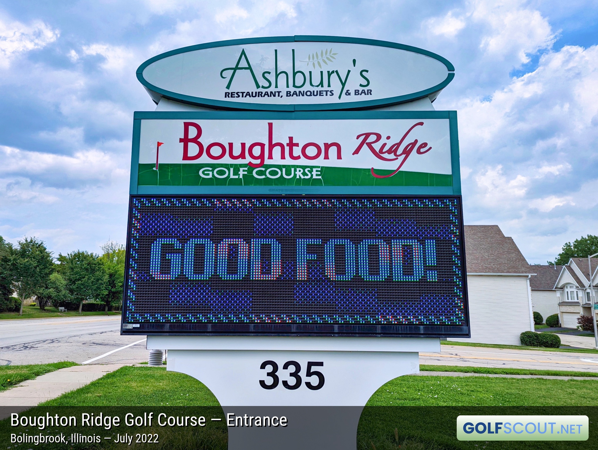 Sign at the entrance to Boughton Ridge Golf Course