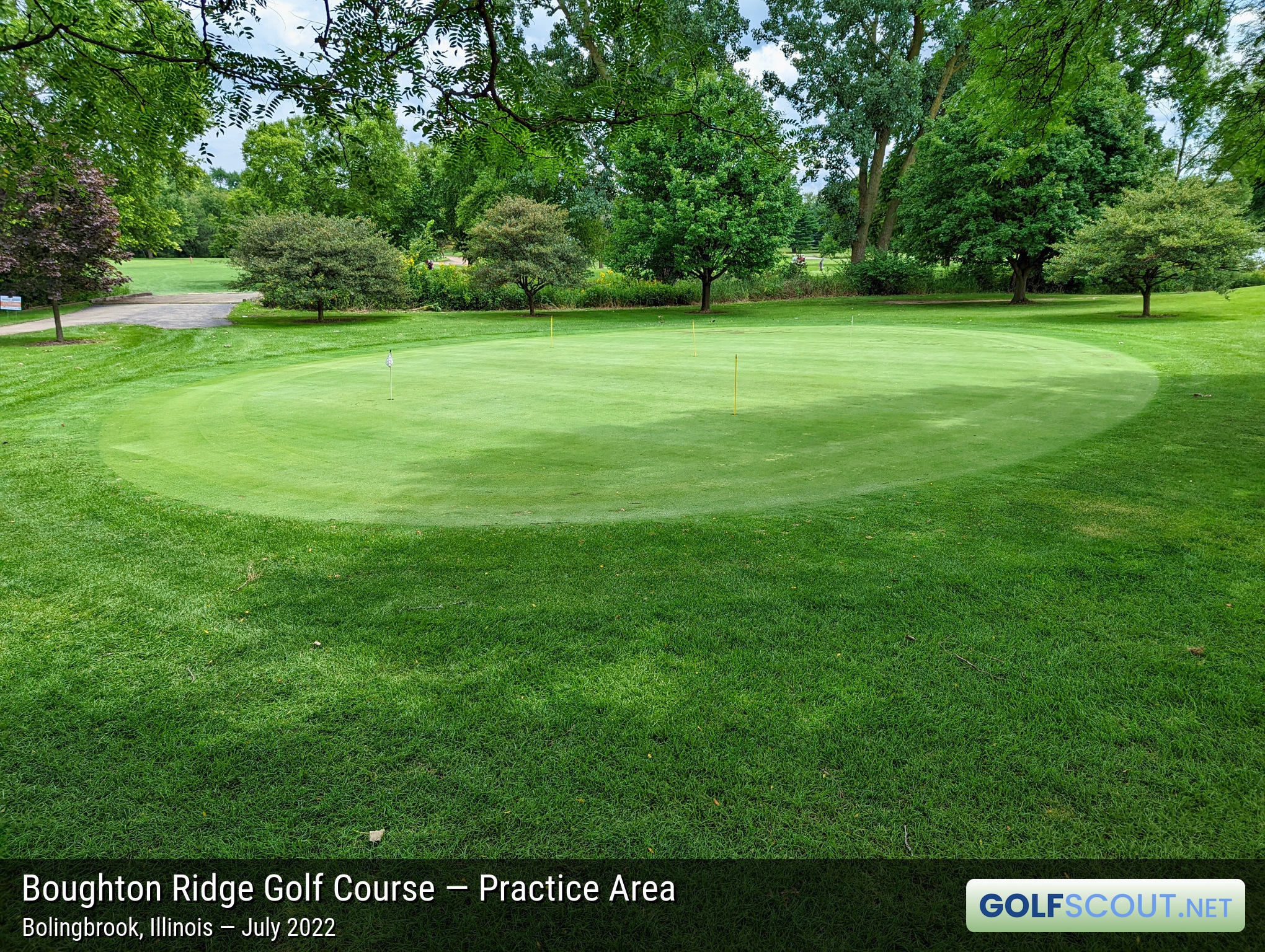 Photo of the practice area at Boughton Ridge Golf Course in Bolingbrook, Illinois. 