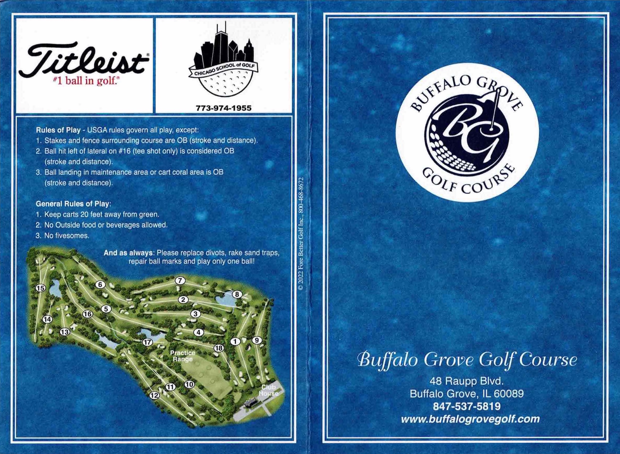 Scan of the scorecard from Buffalo Grove Golf Course in Buffalo Grove, Illinois. 