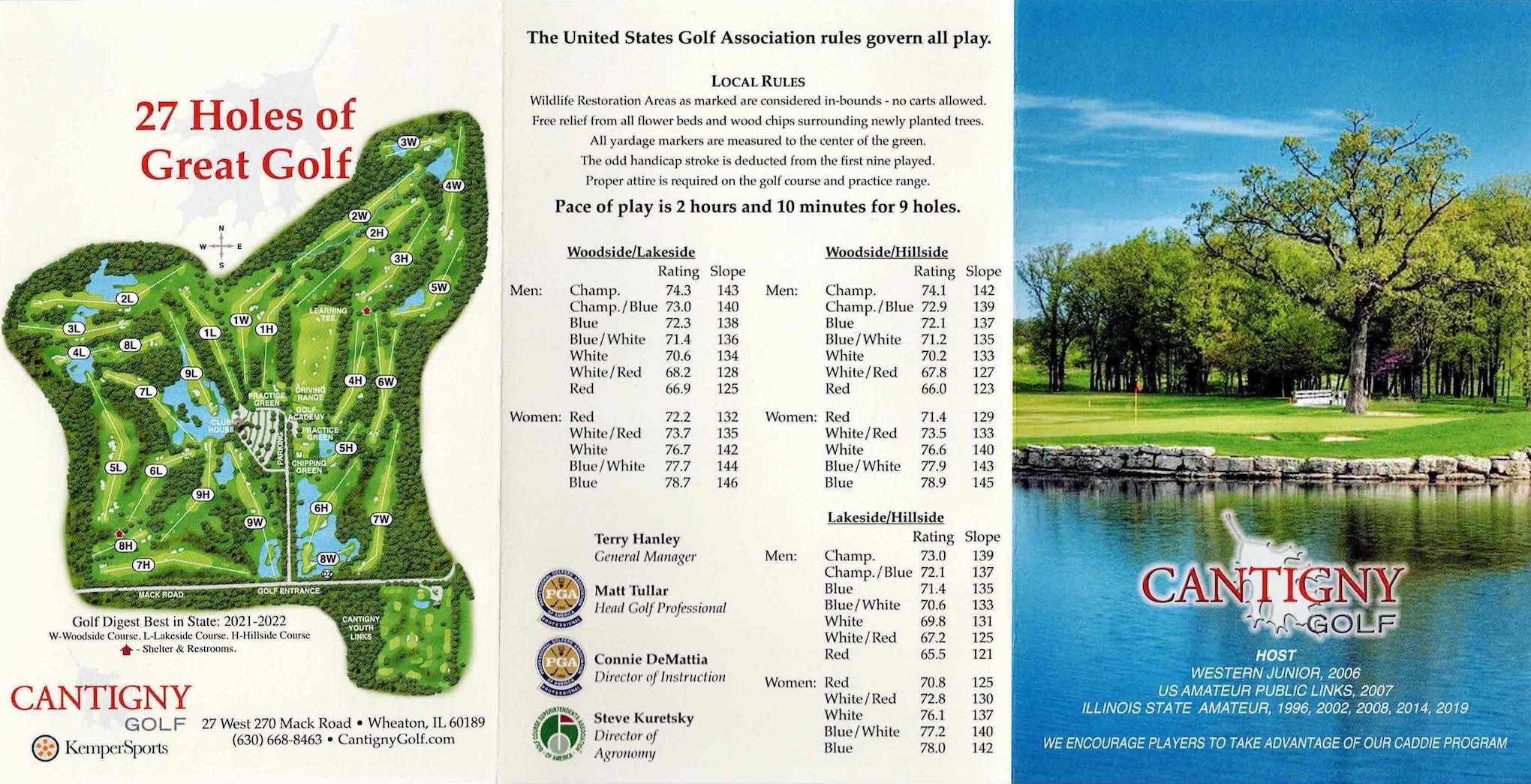 Scan of the scorecard from Cantigny Lakeside Course in Wheaton, Illinois. 