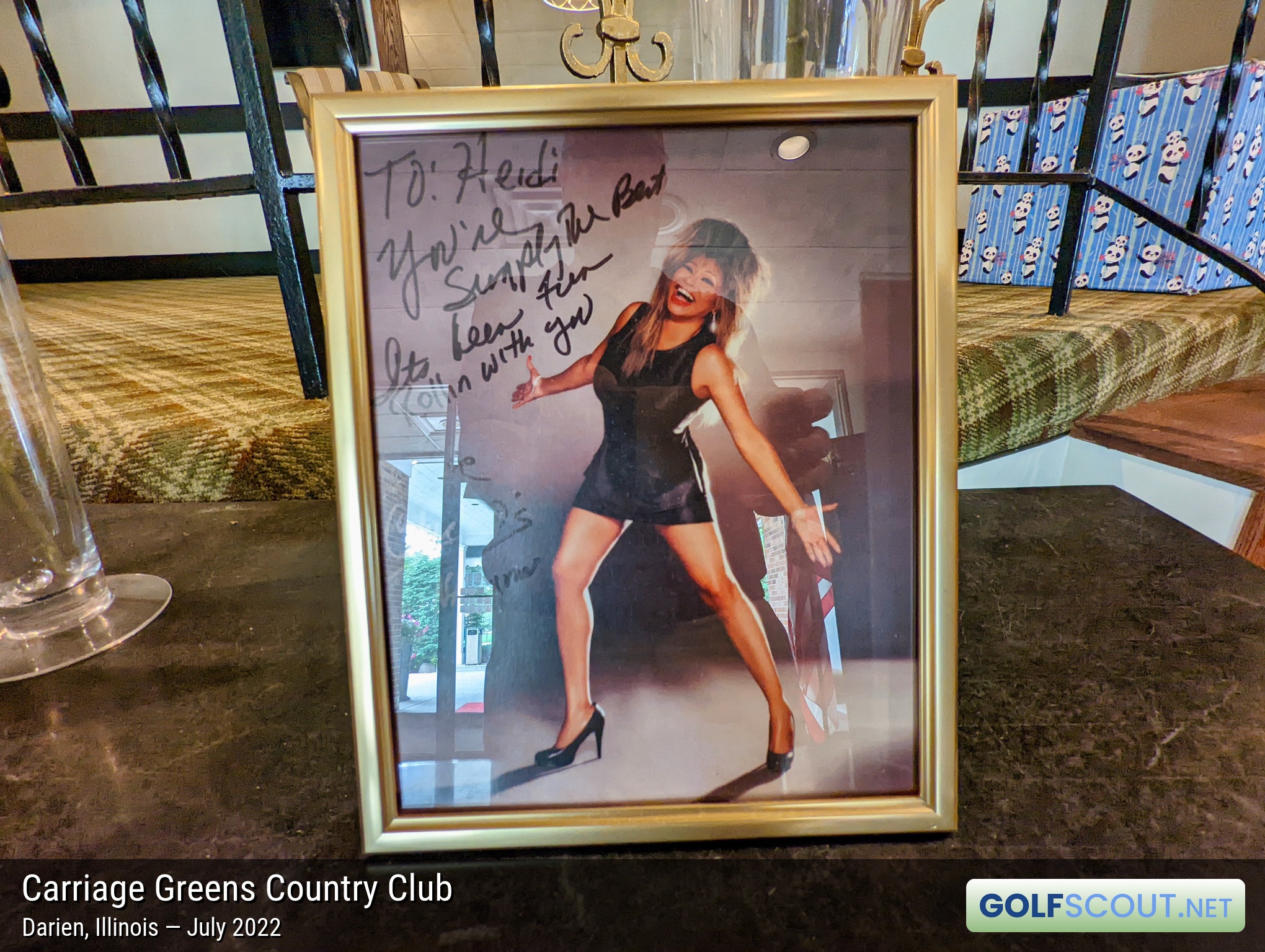 Miscellaneous photo of Carriage Greens Country Club in Darien, Illinois. And a Tina Turner impersonator autograph. They love this stuff here.