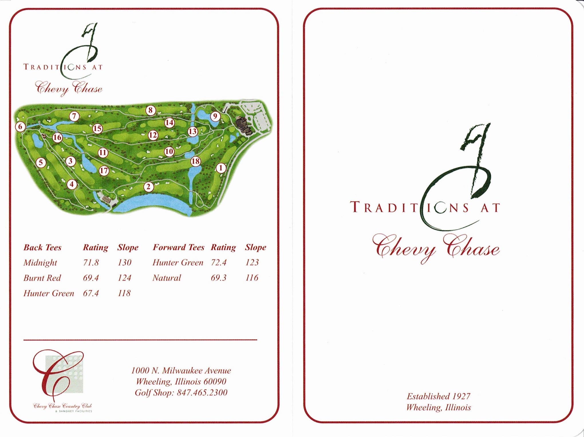 Scan of the scorecard from Chevy Chase Country Club in Wheeling, Illinois. 