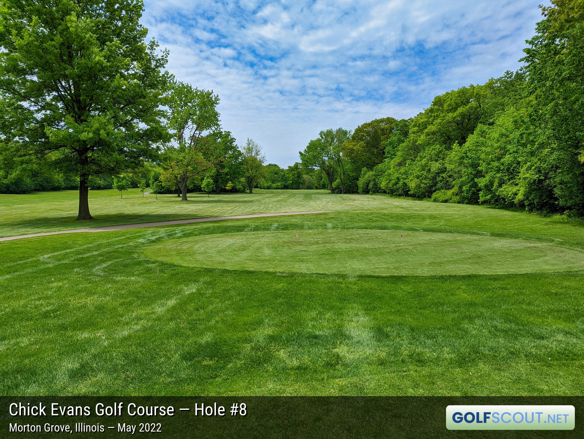 Photo of hole #8 at Chick Evans Golf Course in Morton Grove, Illinois. 