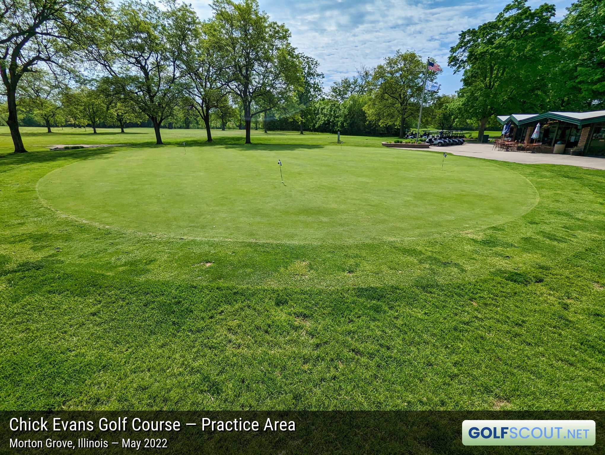 Photo of the practice area at Chick Evans Golf Course in Morton Grove, Illinois. 