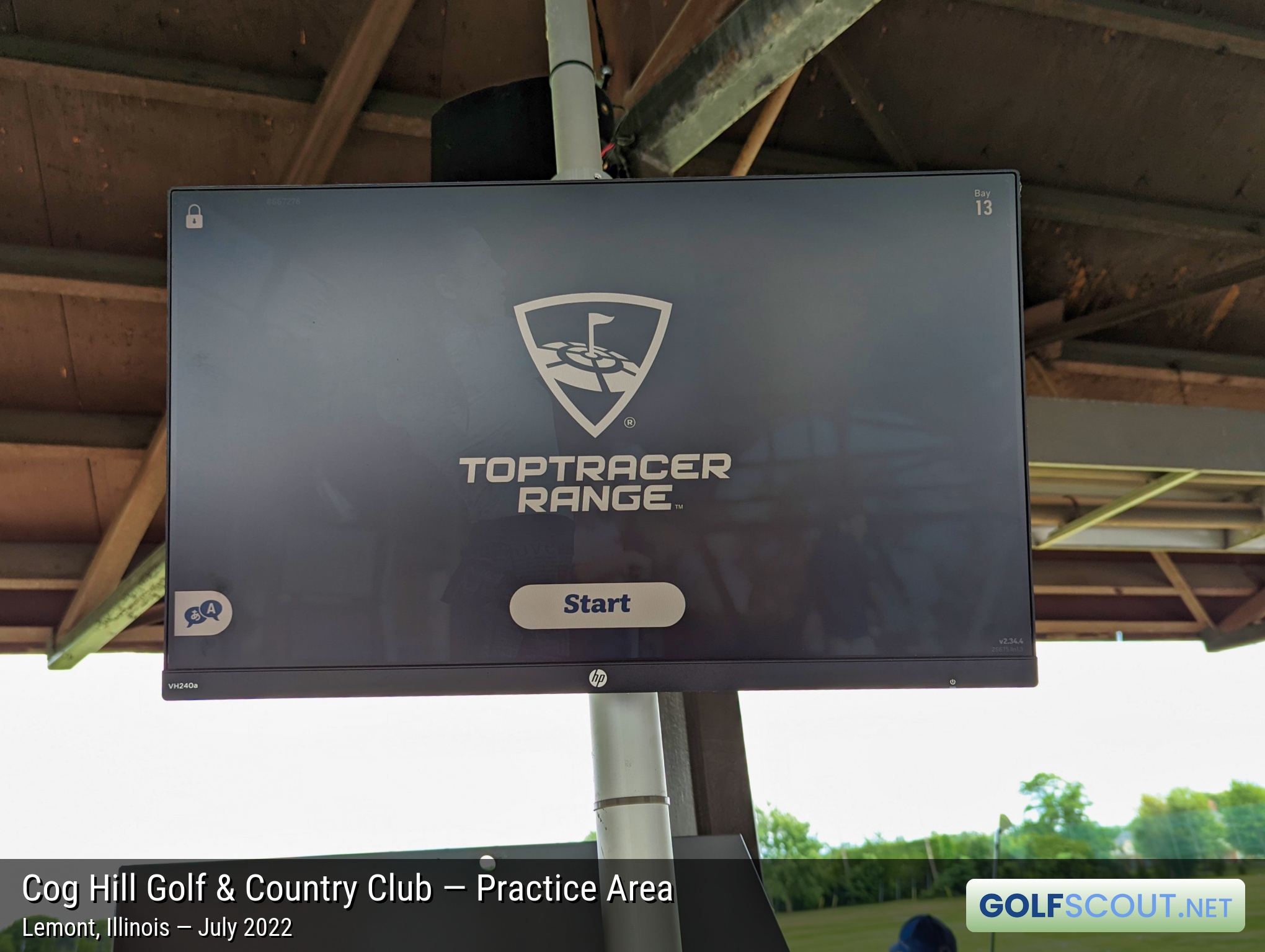 Photo of the practice area at Cog Hill Course #2 - Ravines in Lemont, Illinois. The driving range has a tracking system called TopTracer, which analyzes your ball flight, just like the pros.