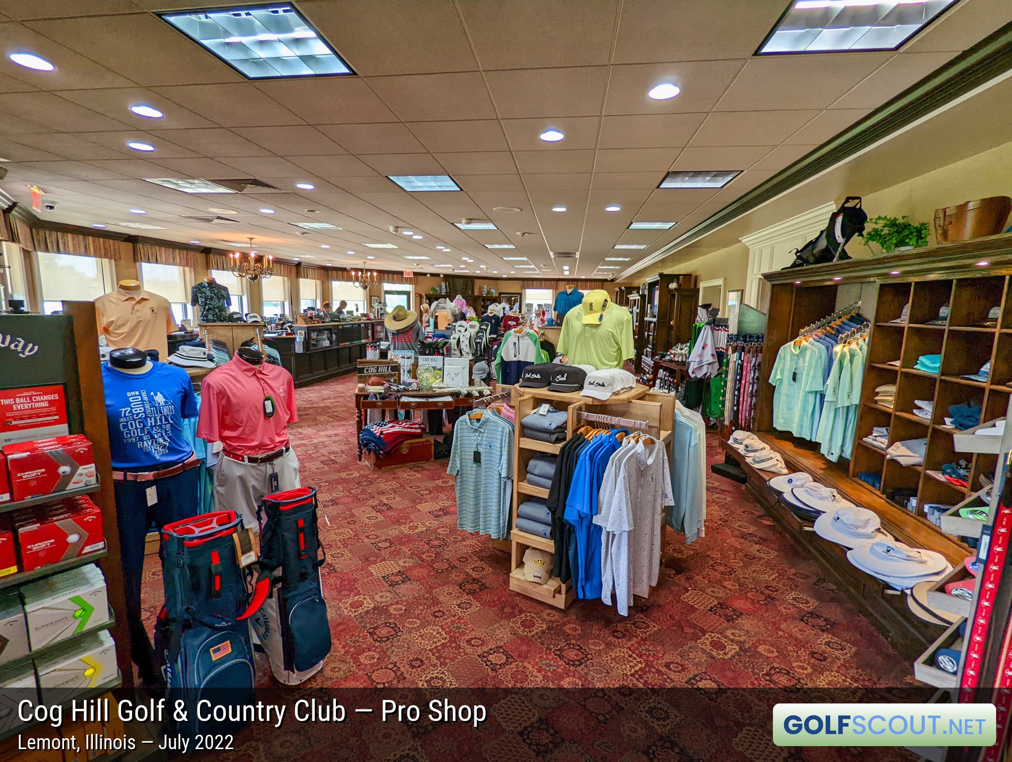 Photo of the pro shop at Cog Hill Course #2 - Ravines in Lemont, Illinois. The pro shop in the building dedicated to courses 2 and 4. Absolutely packed full of golf merch.