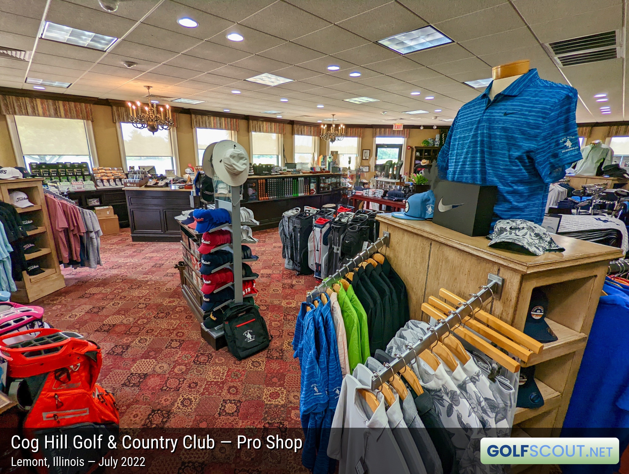 Photo of the pro shop at Cog Hill Course #2 - Ravines in Lemont, Illinois. The pro shop  in the building for courses 2 and 4 is the largest pro shop on the property.