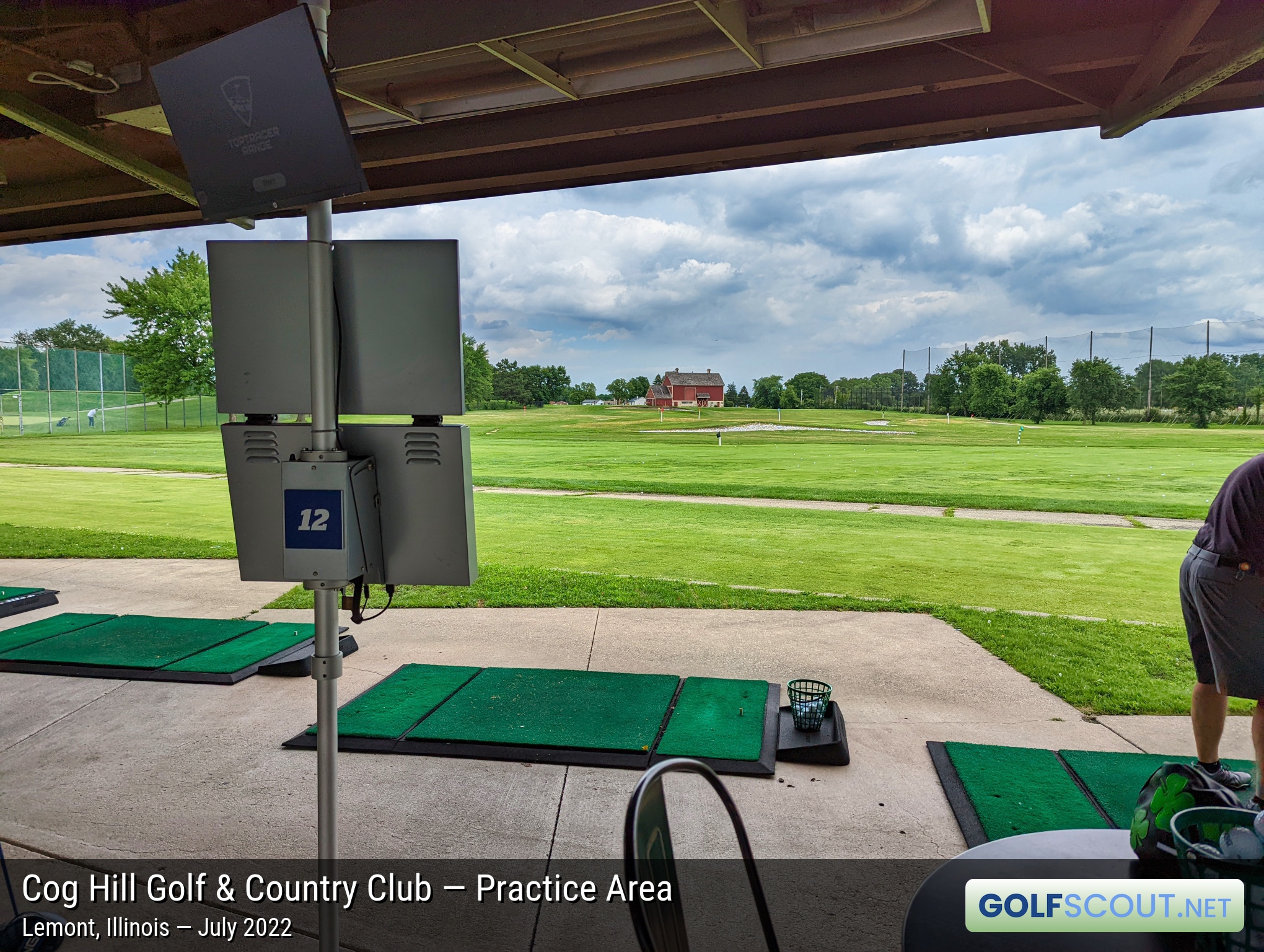 Photo of the practice area at Cog Hill Course #3 in Lemont, Illinois. The mats at the Cog Hill driving range.