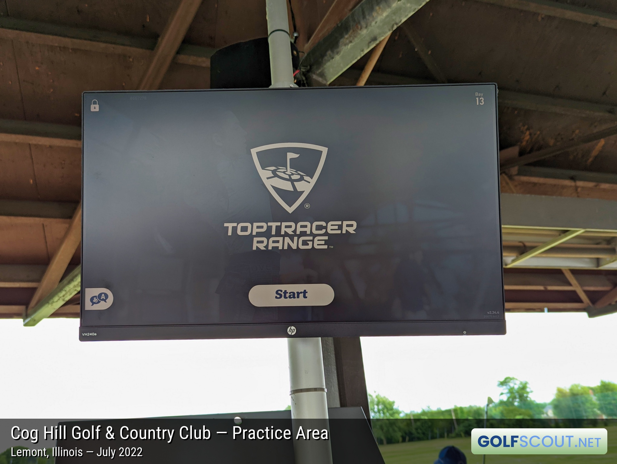 Photo of the practice area at Cog Hill Course #4 - Dubsdread in Lemont, Illinois. The driving range has a tracking system called TopTracer, which analyzes your ball flight, just like the pros.