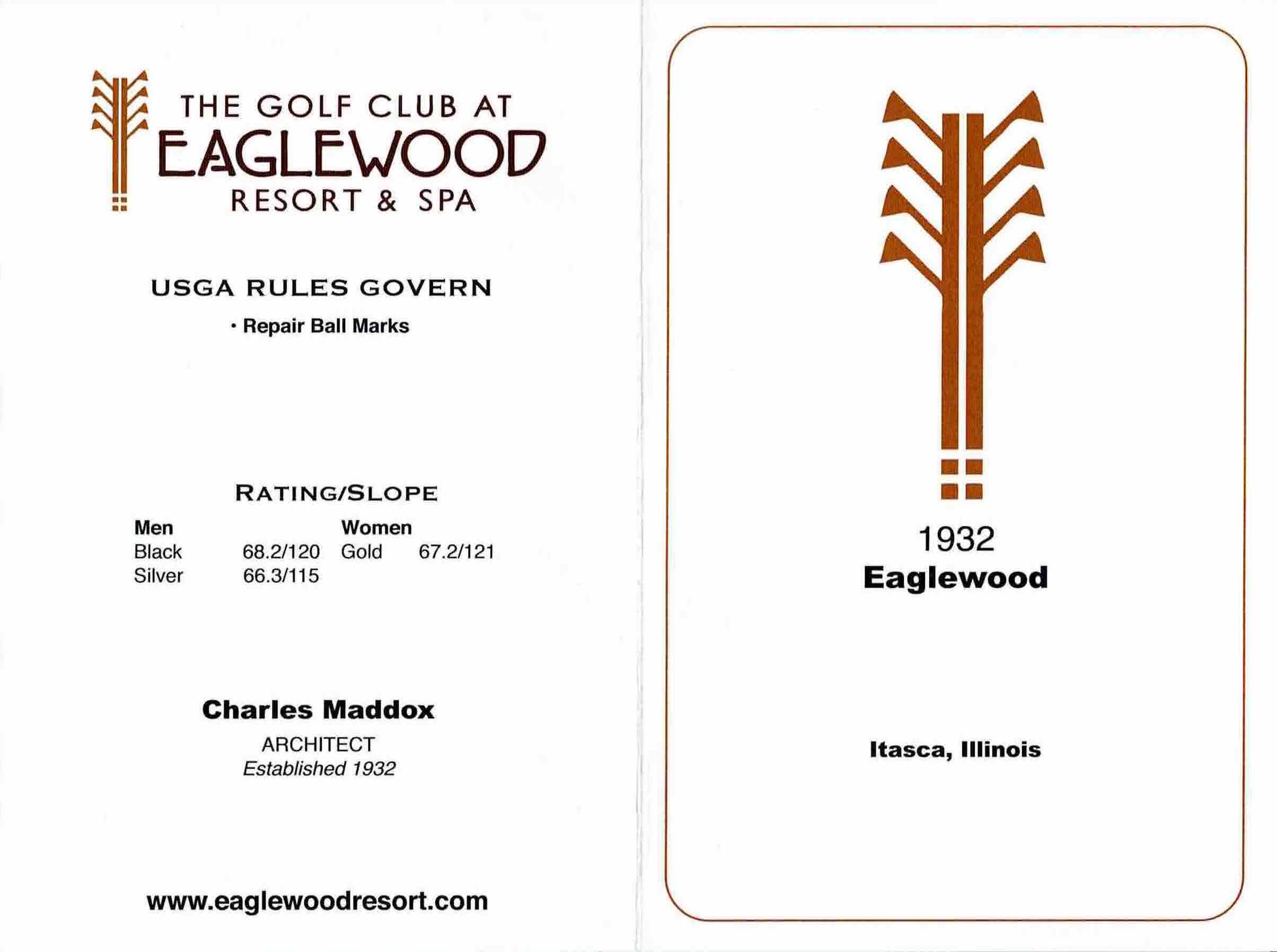 Scan of the scorecard from Eaglewood Resort Golf Club in Itasca, Illinois. 