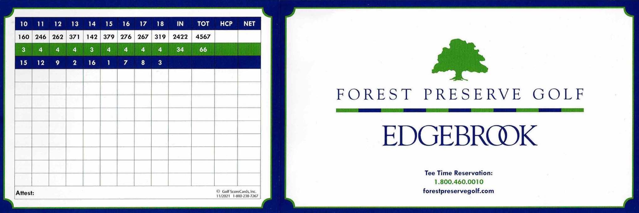 Scan of the scorecard from Edgebrook Golf Course in Chicago, Illinois. 