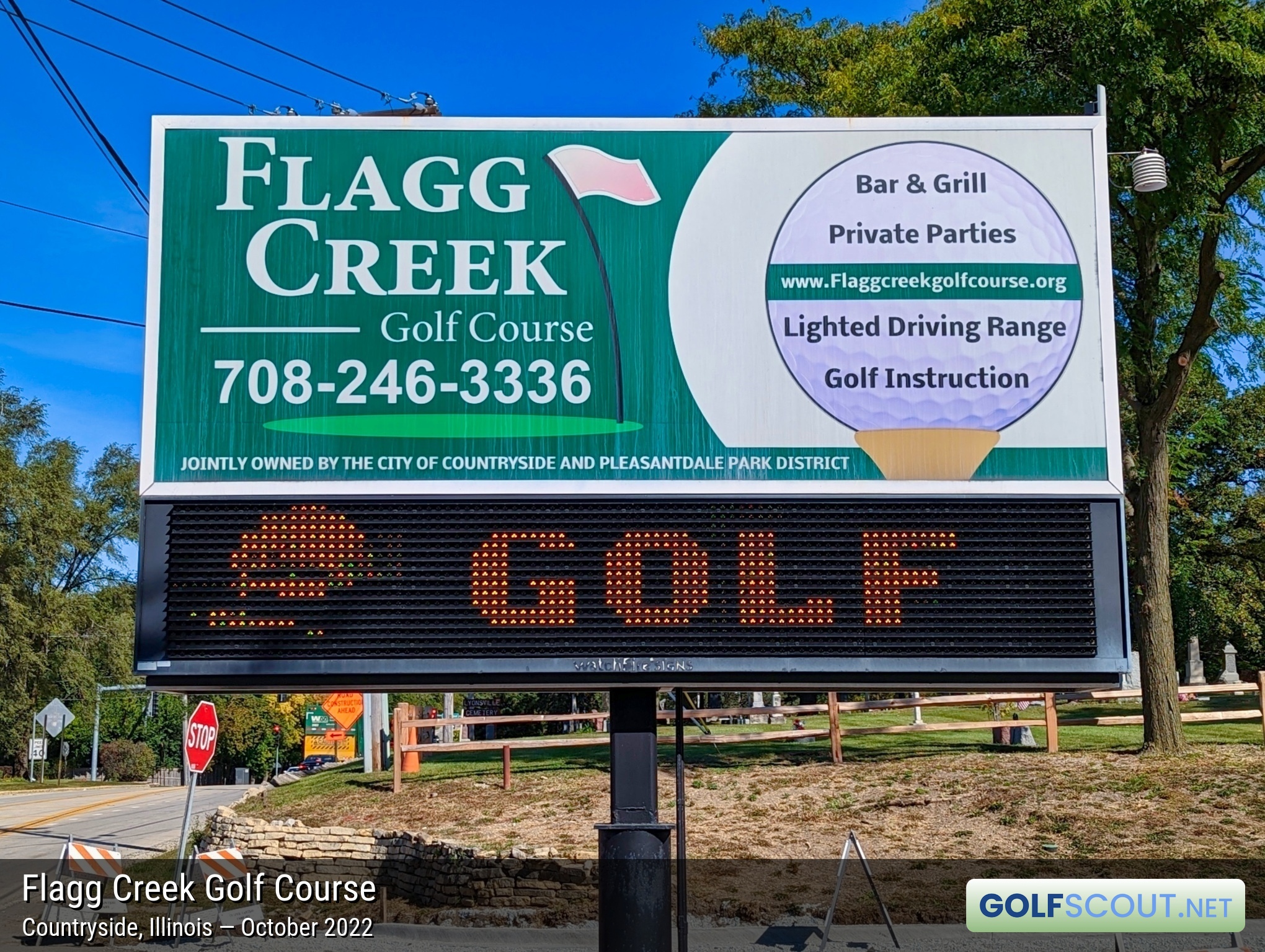 Sign at the entrance to Flagg Creek Golf Course