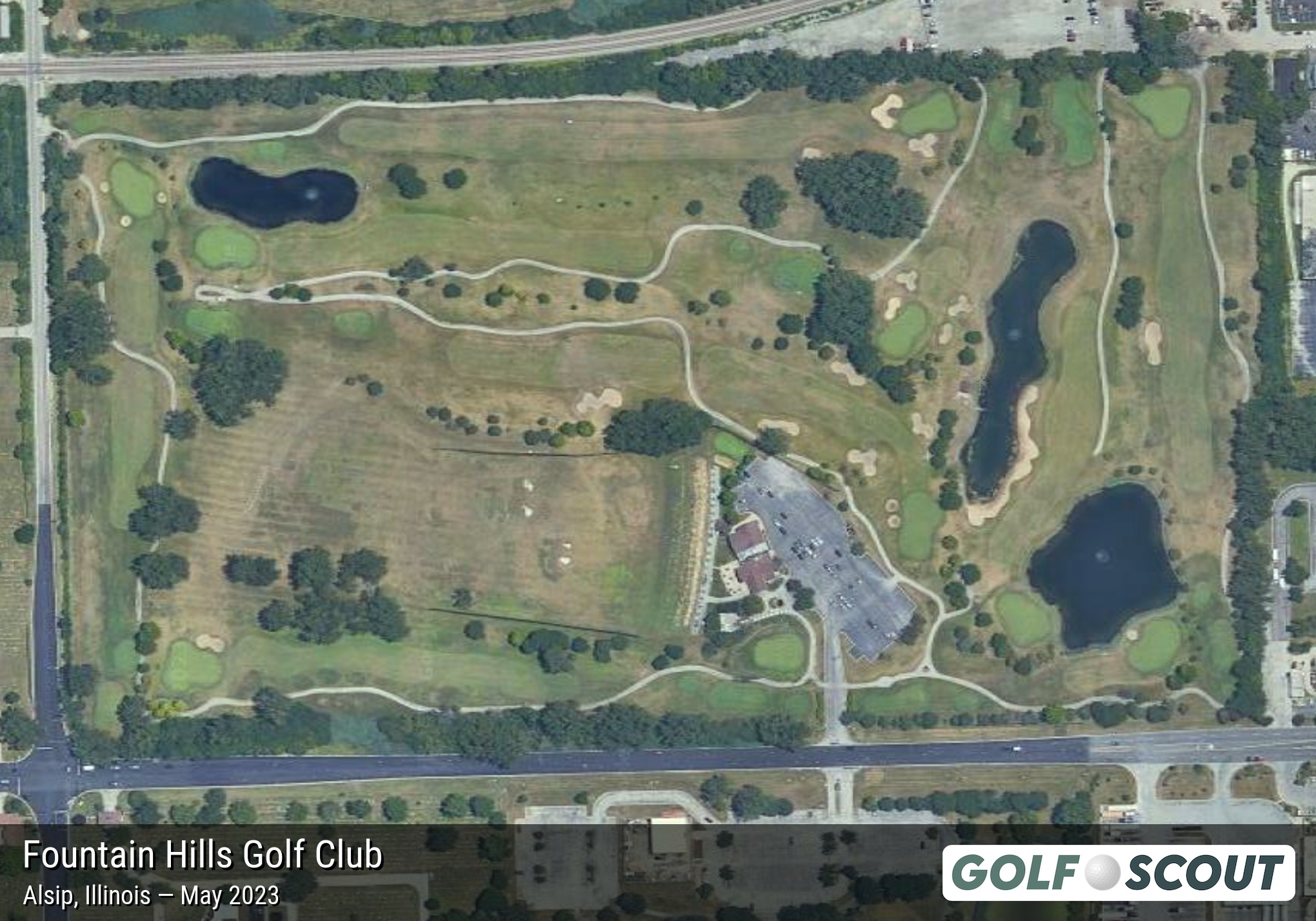 Aerial satellite imagery of Fountain Hills Golf Club in Alsip, Illinois. 