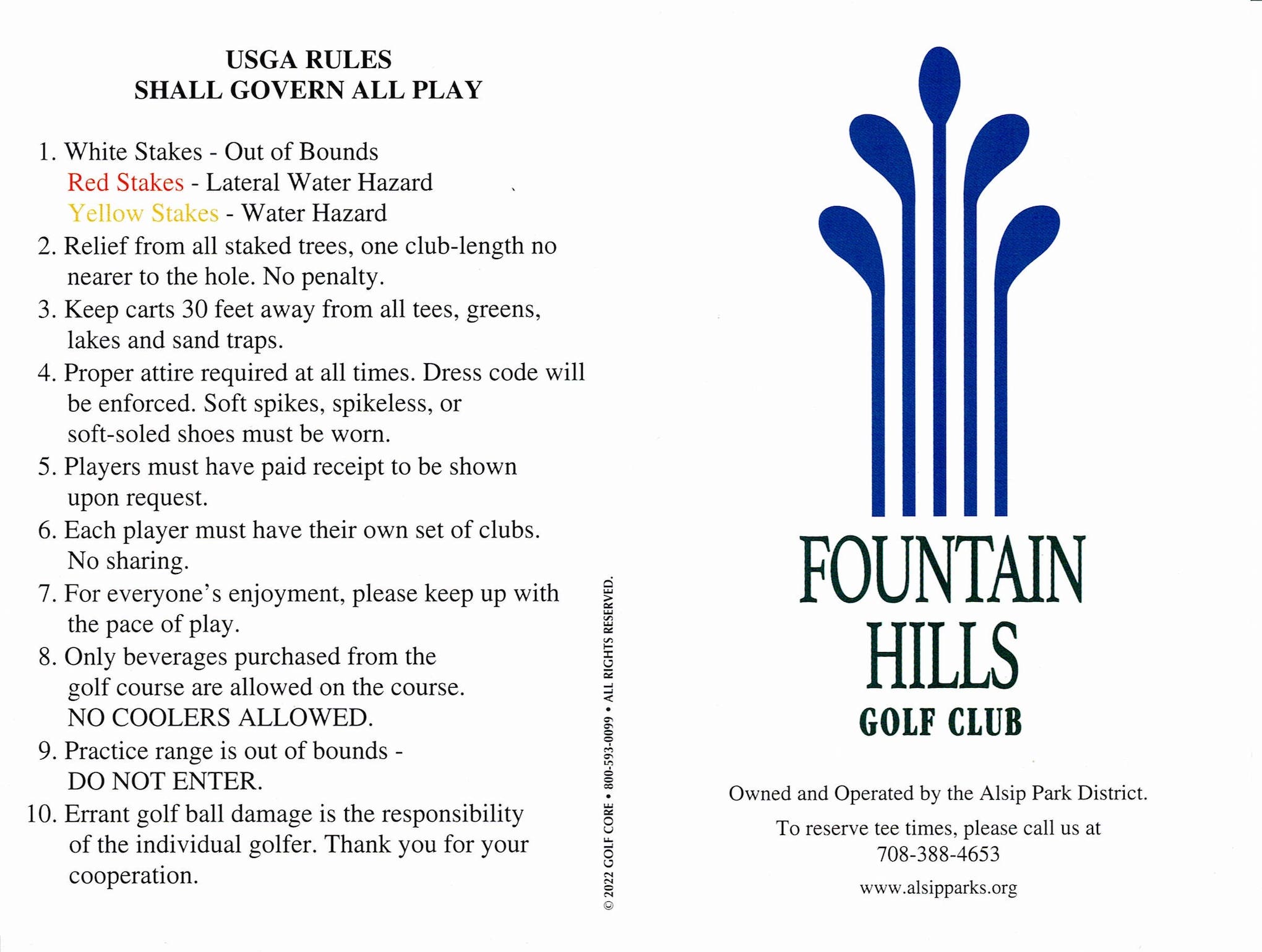 Scan of the scorecard from Fountain Hills Golf Club in Alsip, Illinois. 
