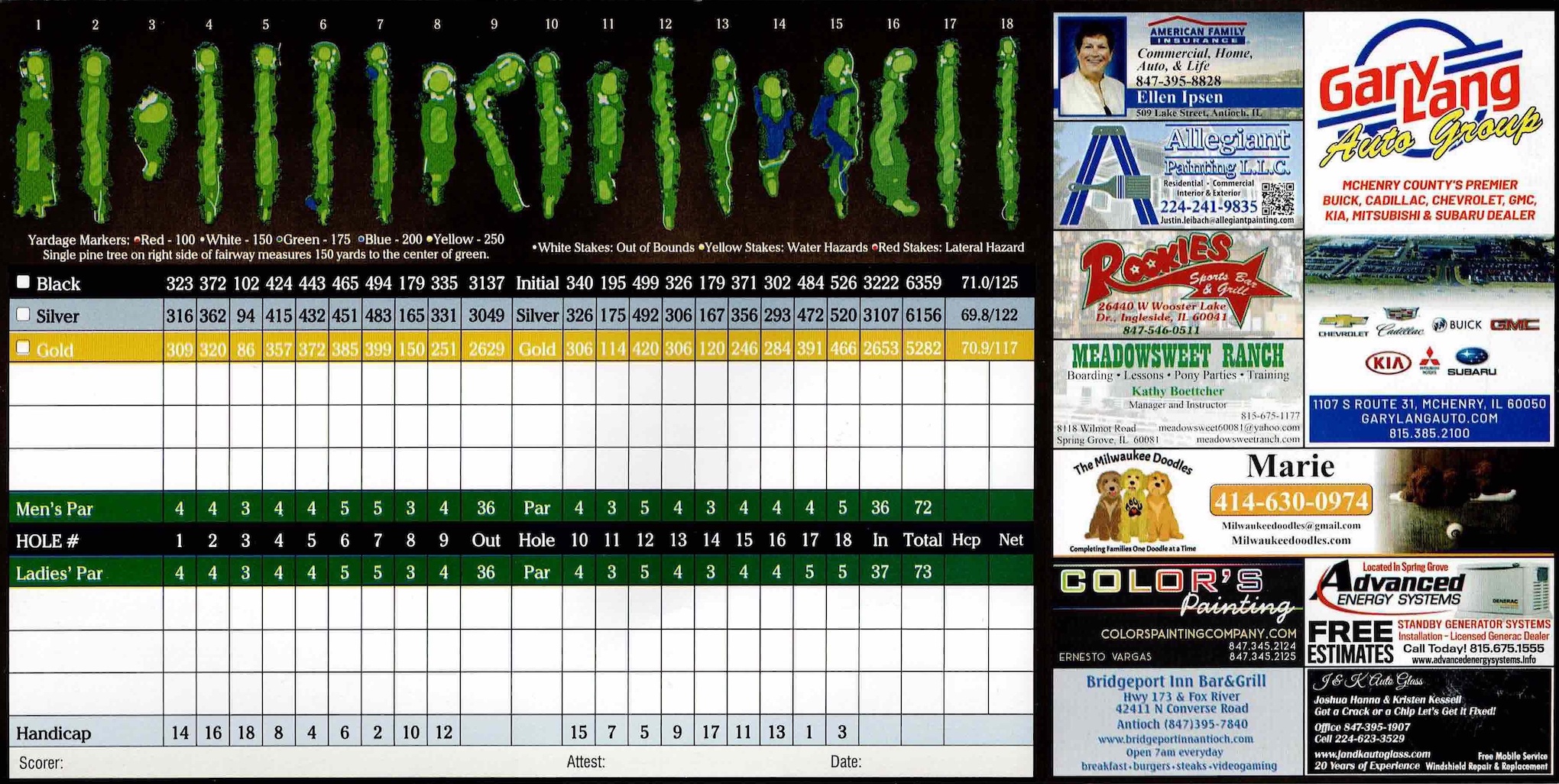 Scan of the scorecard from Fox Lake Country Club in Fox Lake, Illinois. 