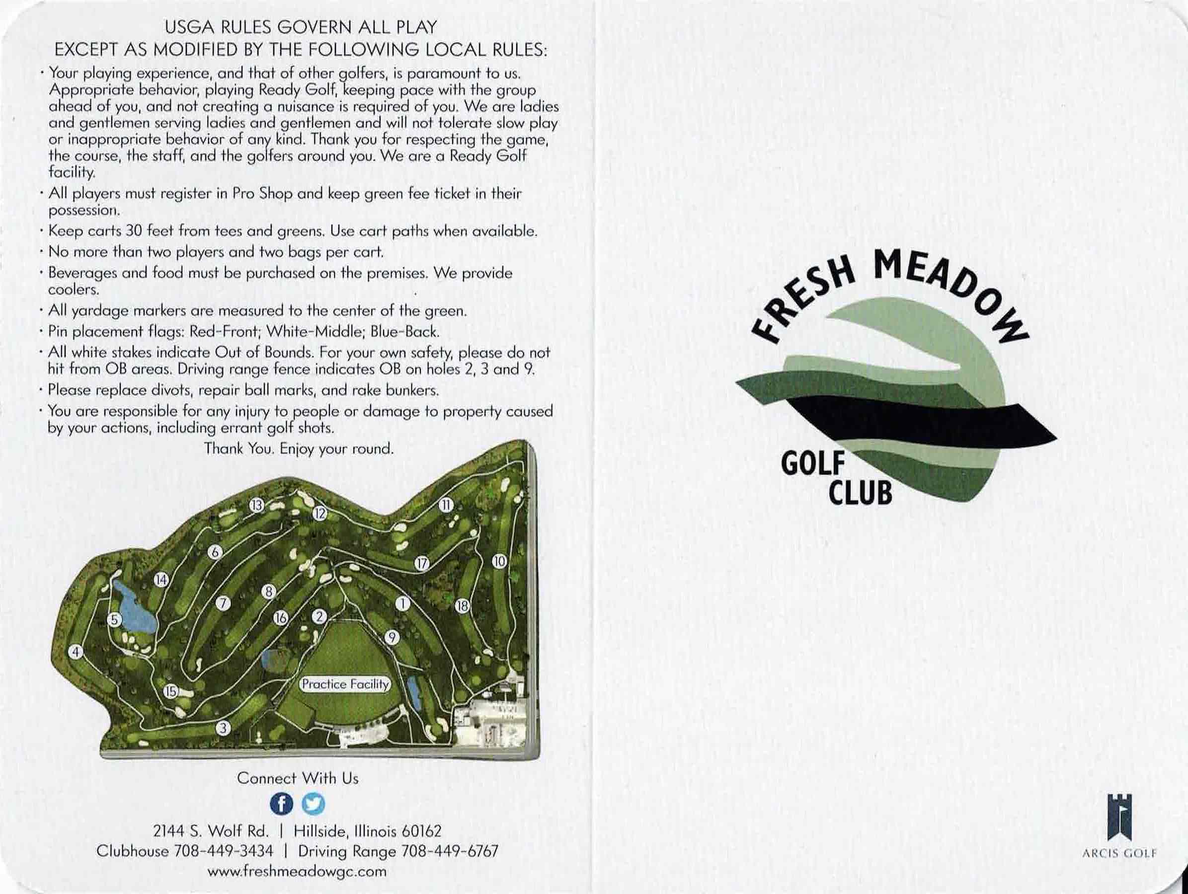 Scan of the scorecard from Fresh Meadow Golf Club in Hillside, Illinois. 