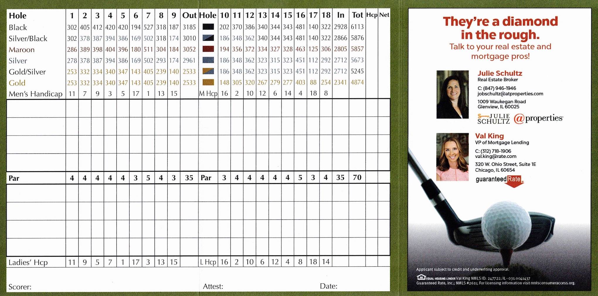 Scan of the scorecard from Glenview Park Golf Club in Glenview, Illinois. 