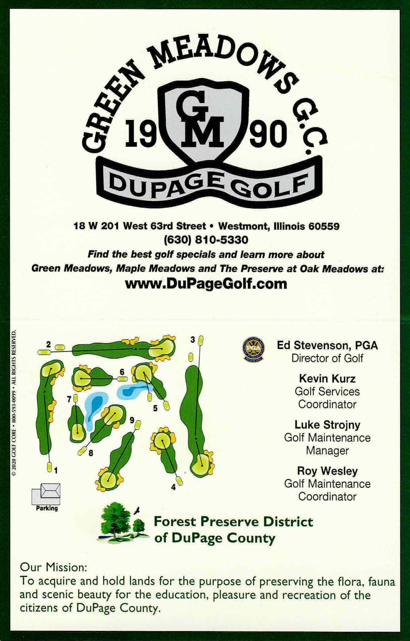 Scan of the scorecard from Green Meadows Golf Course in Westmont, Illinois. 