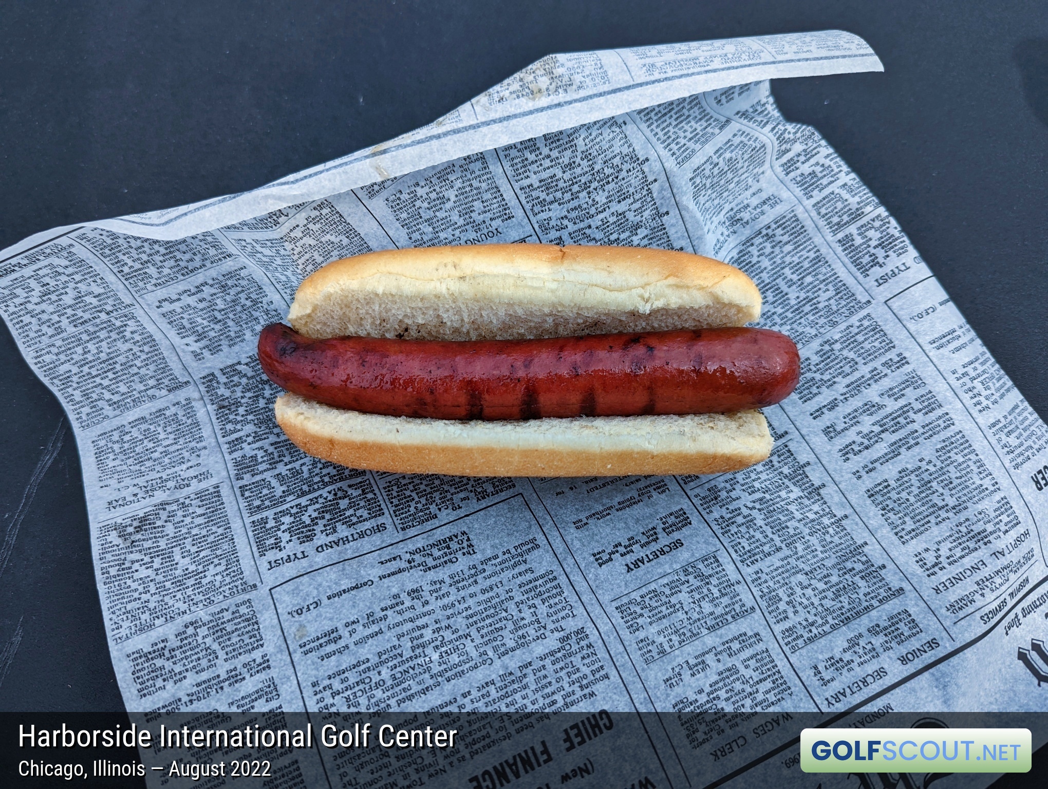 Photo of the food and dining at Harborside International Golf Center in Chicago, Illinois. Photo of the hot dog at Harborside International Golf Center in Chicago, Illinois.