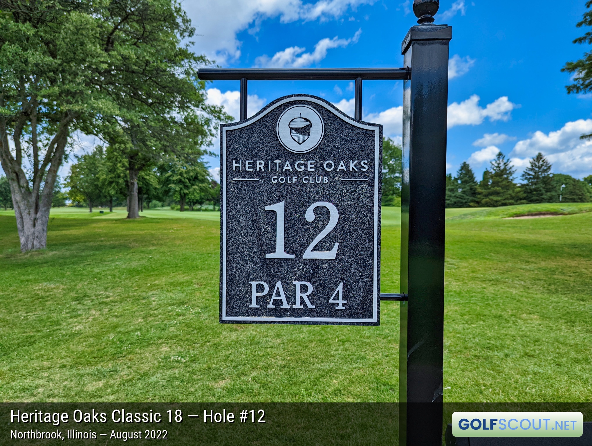 Photo of hole #12 at Heritage Oaks Golf Club - Classic 18 in Northbrook, Illinois. 