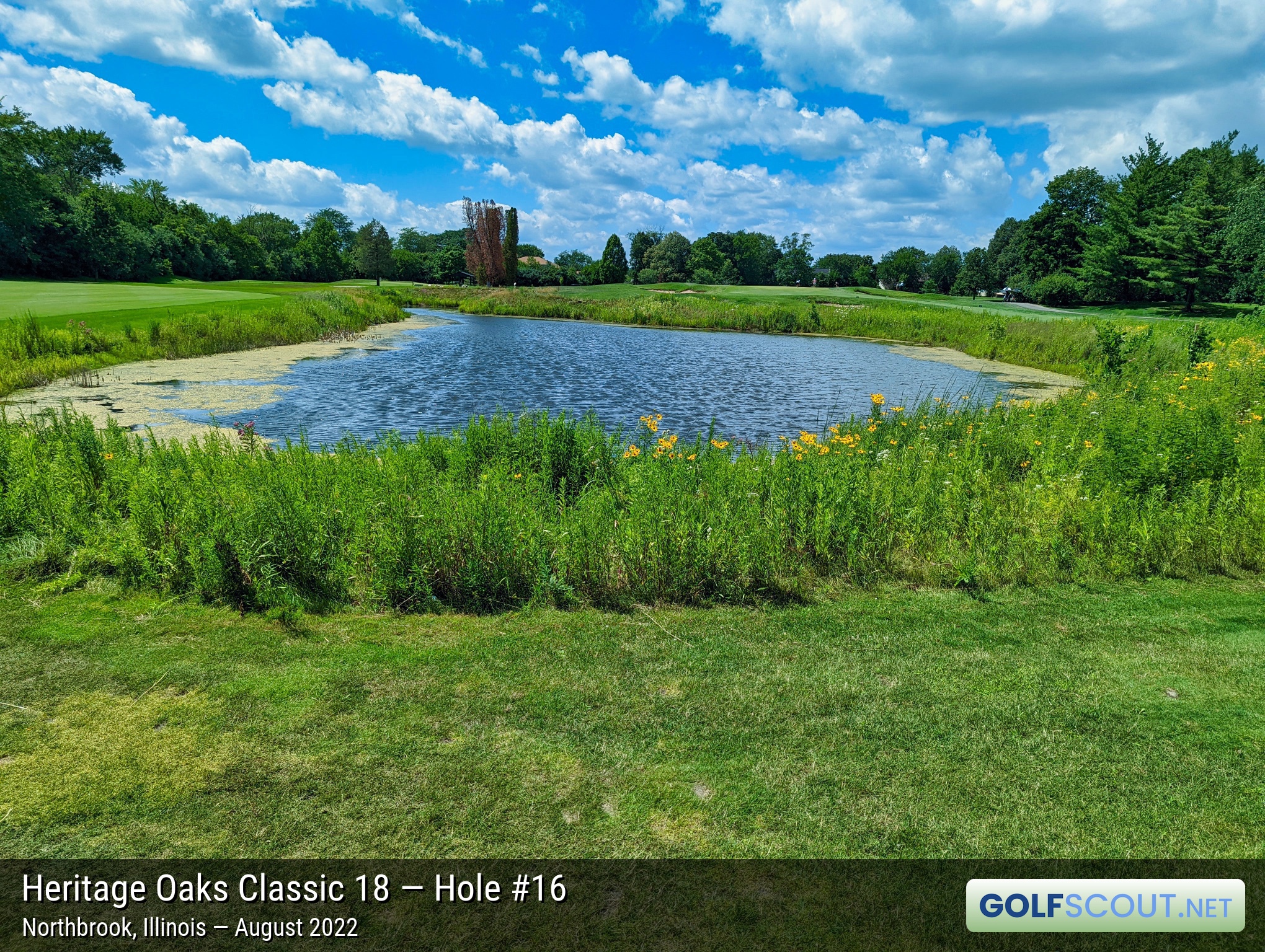 Photo of hole #16 at Heritage Oaks Golf Club - Classic 18 in Northbrook, Illinois. 