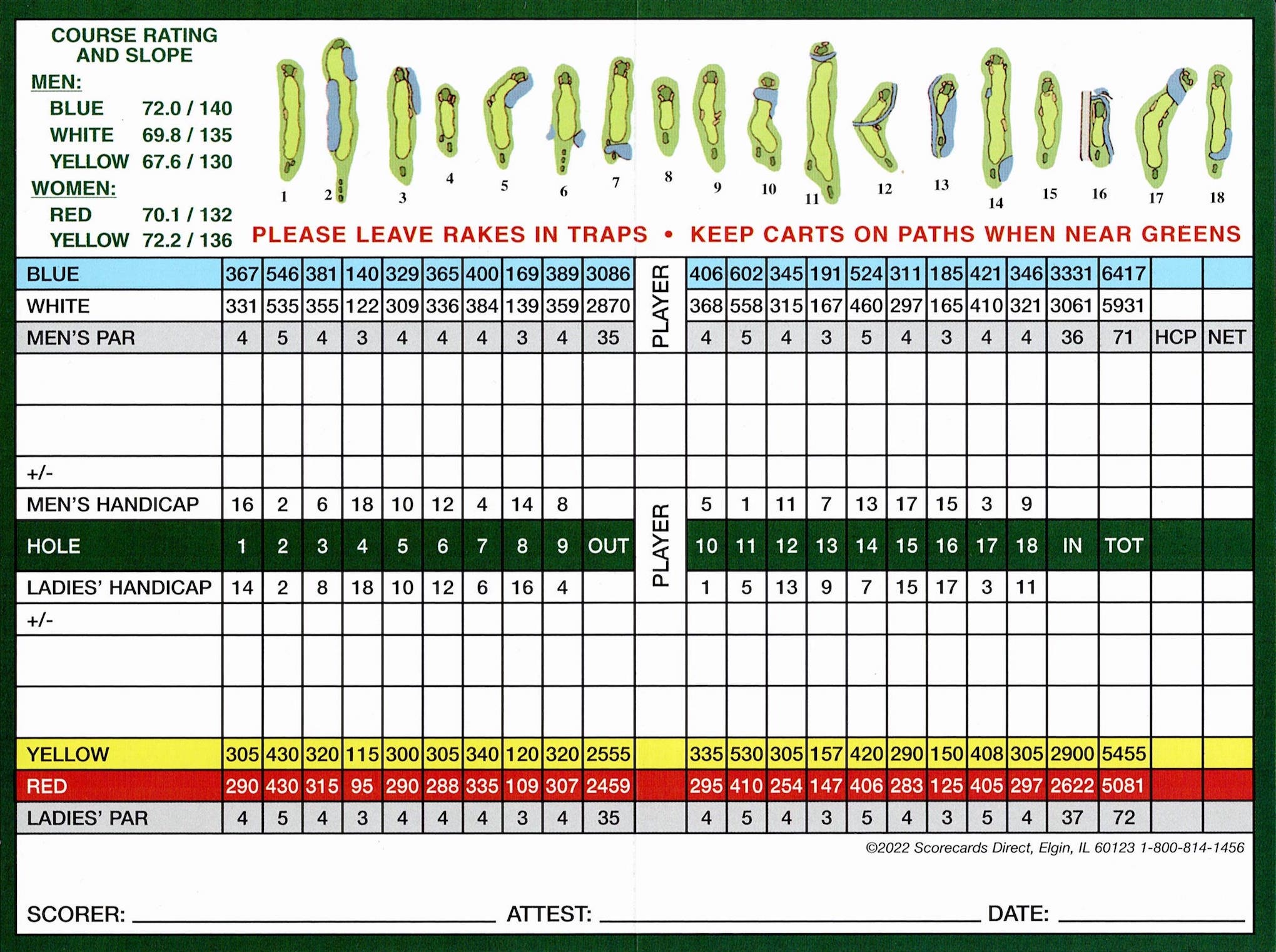 Scan of the scorecard from Hilldale Golf Club in Hoffman Estates, Illinois. 