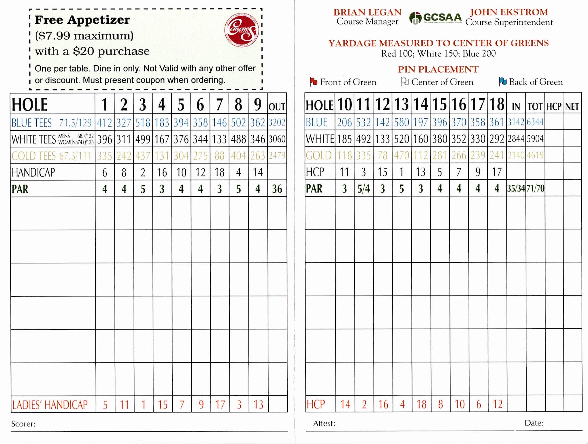 Scan of the scorecard from Inwood Golf Course in Joliet, Illinois. 