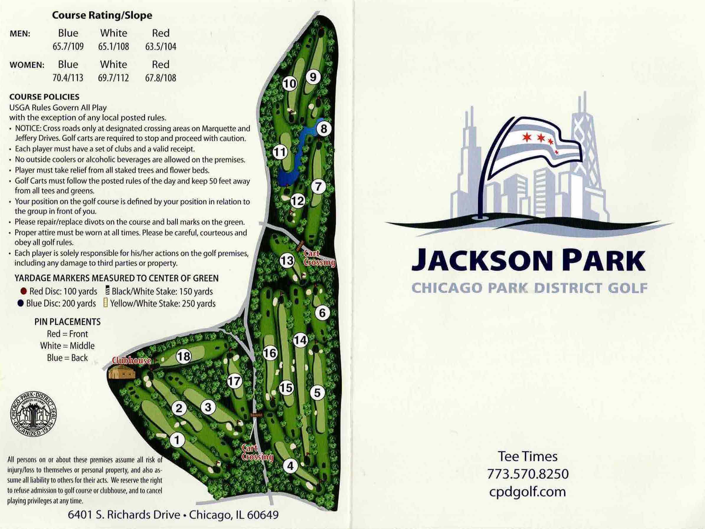 Scan of the scorecard from Jackson Park Golf Course in Chicago, Illinois. 