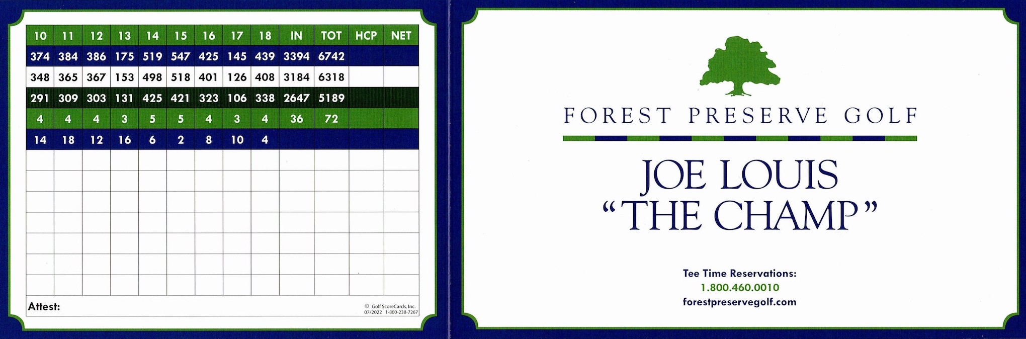 Scan of the scorecard from Joe Louis “The Champ” Golf Course in Riverdale, Illinois. 