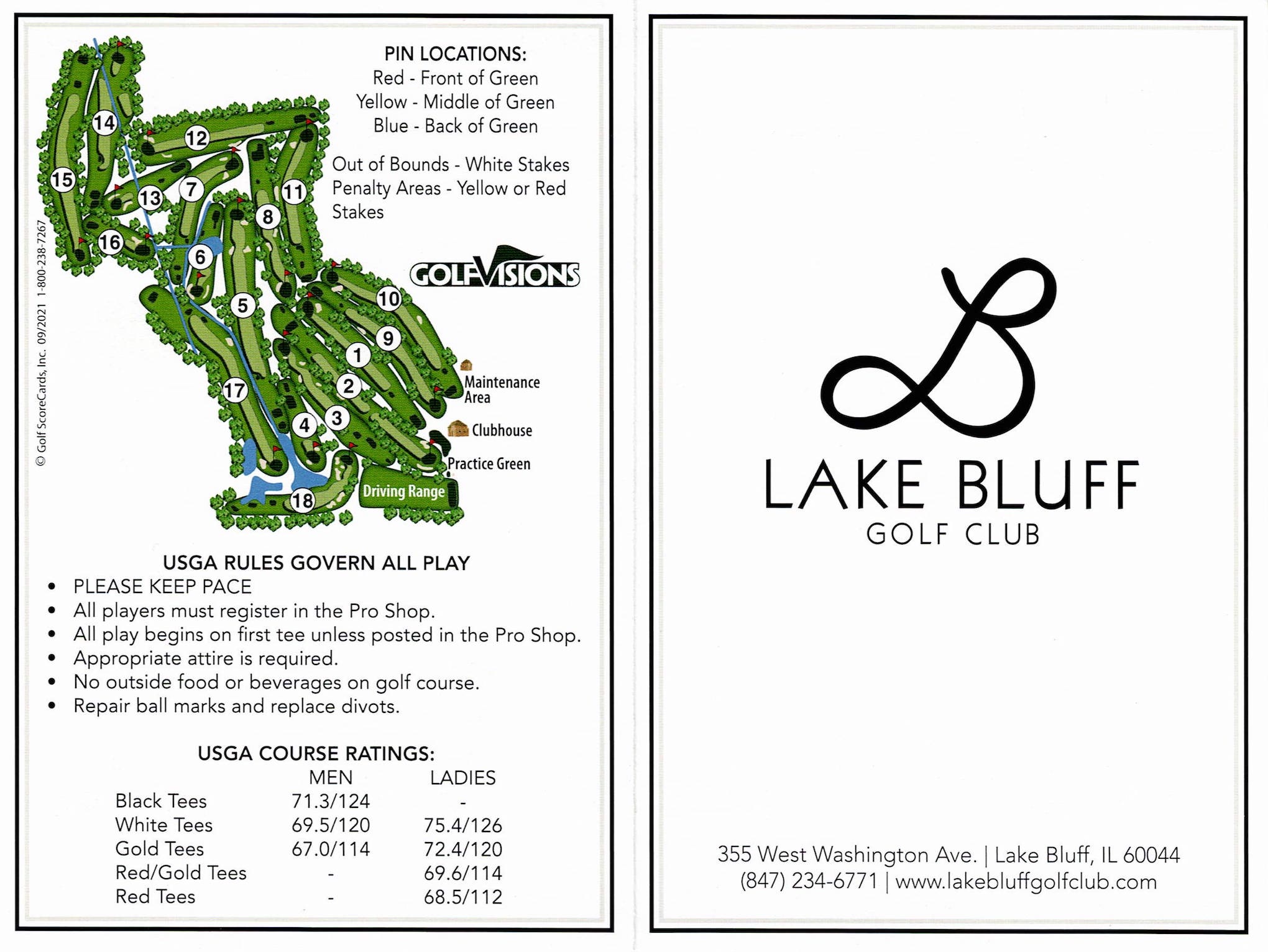 Scan of the scorecard from Lake Bluff Golf Club in Lake Bluff, Illinois. 
