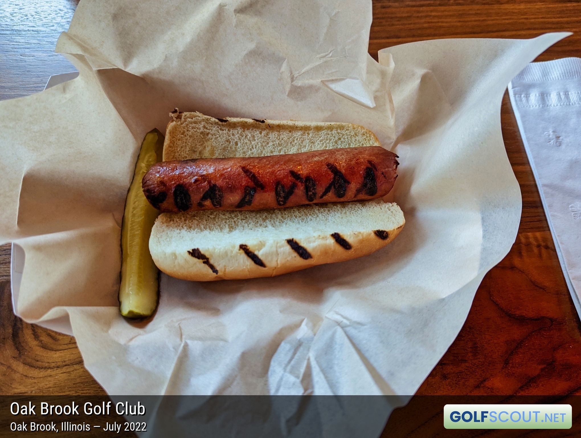 Photo of the food and dining at Oak Brook Golf Club in Oak Brook, Illinois. Photo of the hot dog at Oak Brook Golf Club in Oak Brook, Illinois.
