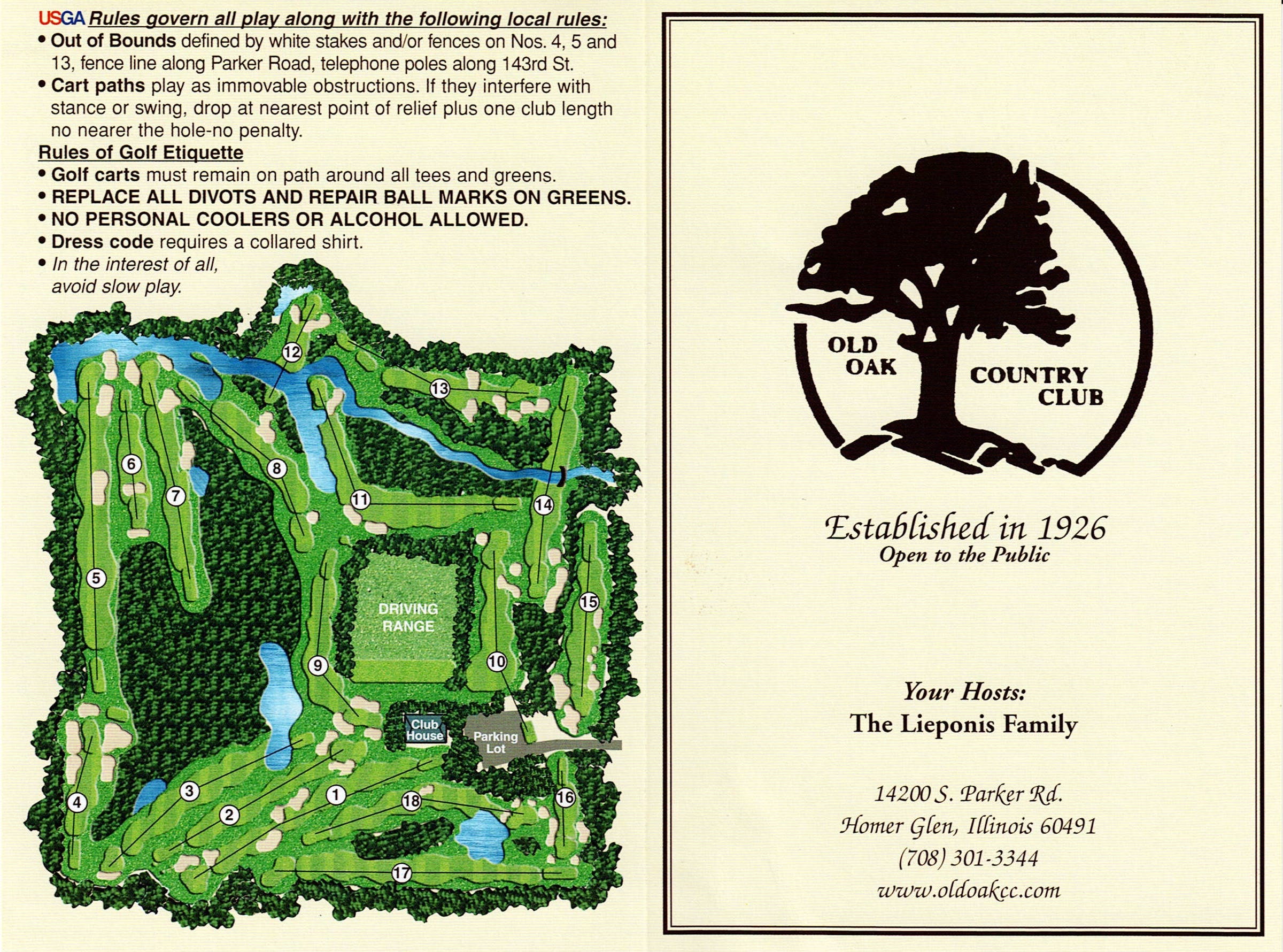 Scan of the scorecard from Old Oak Country Club in Homer Glen, Illinois. 