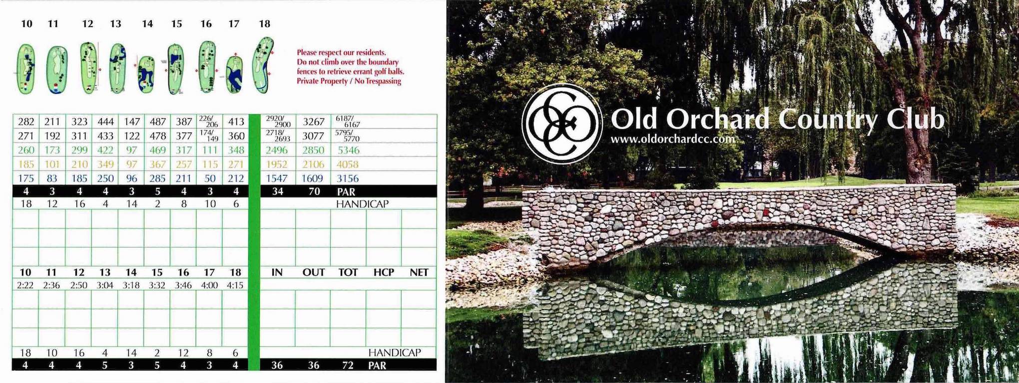 Scan of the scorecard from Old Orchard Country Club in Mt. Prospect, Illinois. 