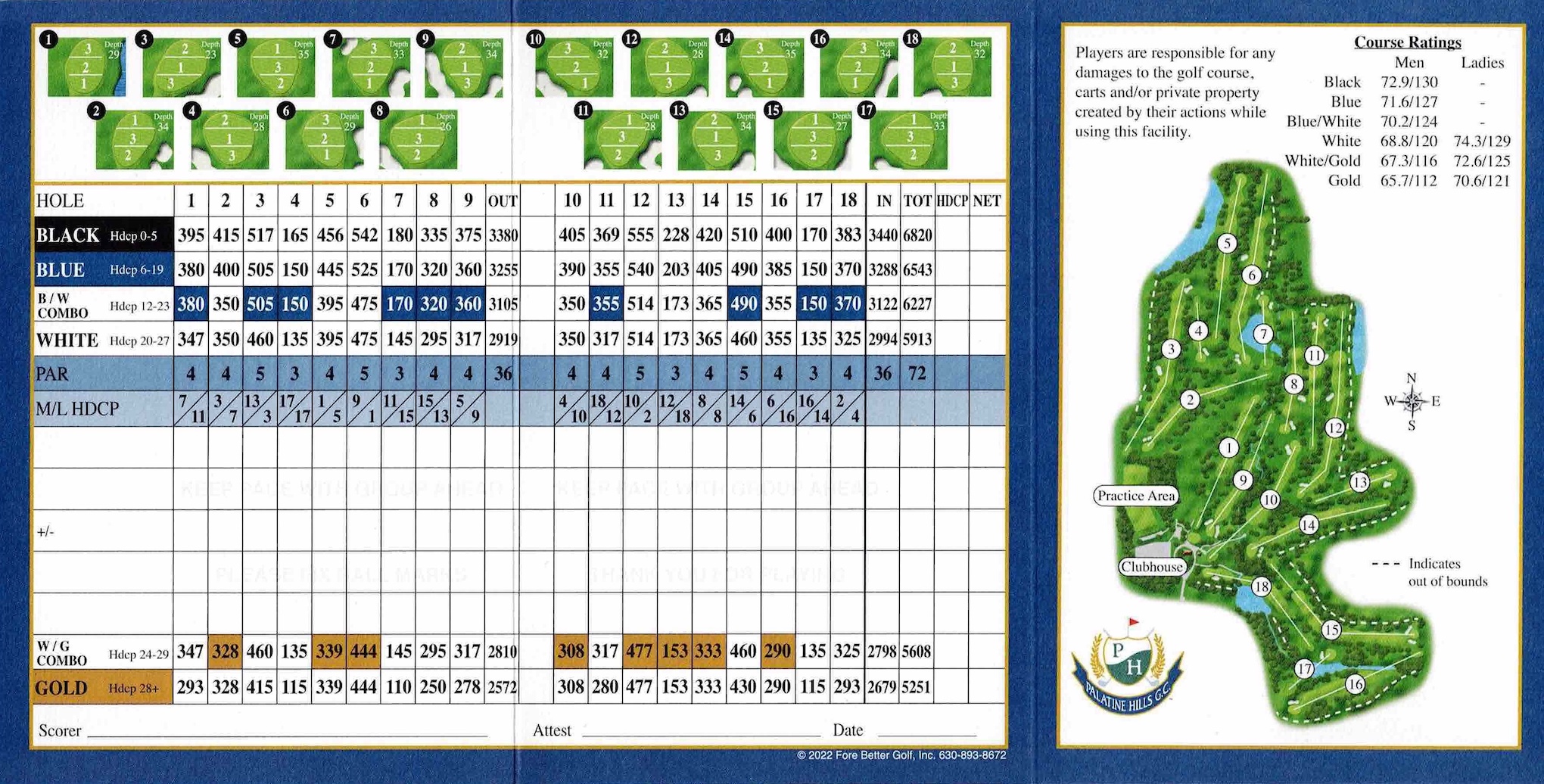 Scan of the scorecard from Palatine Hills Golf Course in Palatine, Illinois. 