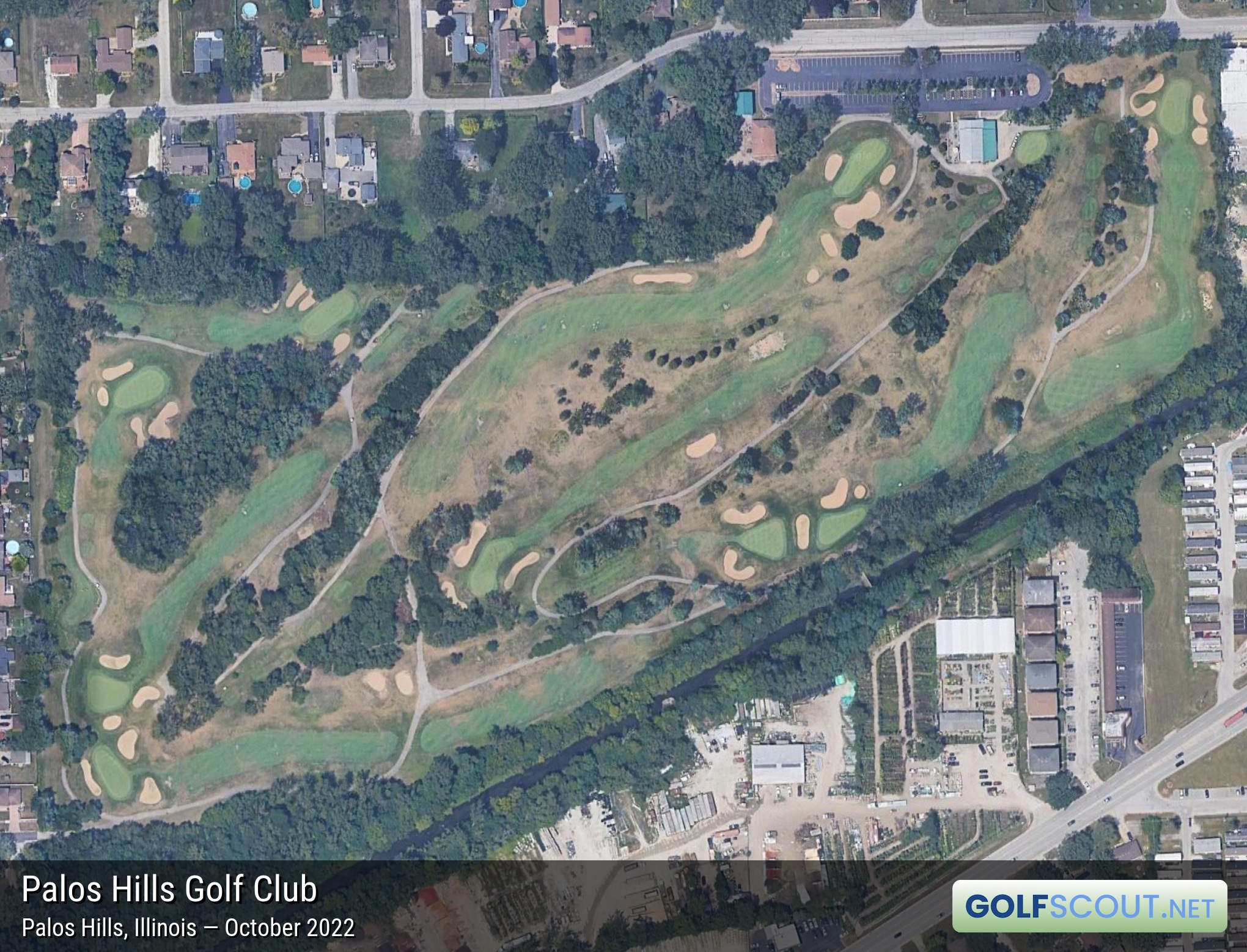 Aerial satellite imagery of Palos Hills Golf Club in Palos Hills, Illinois. 
