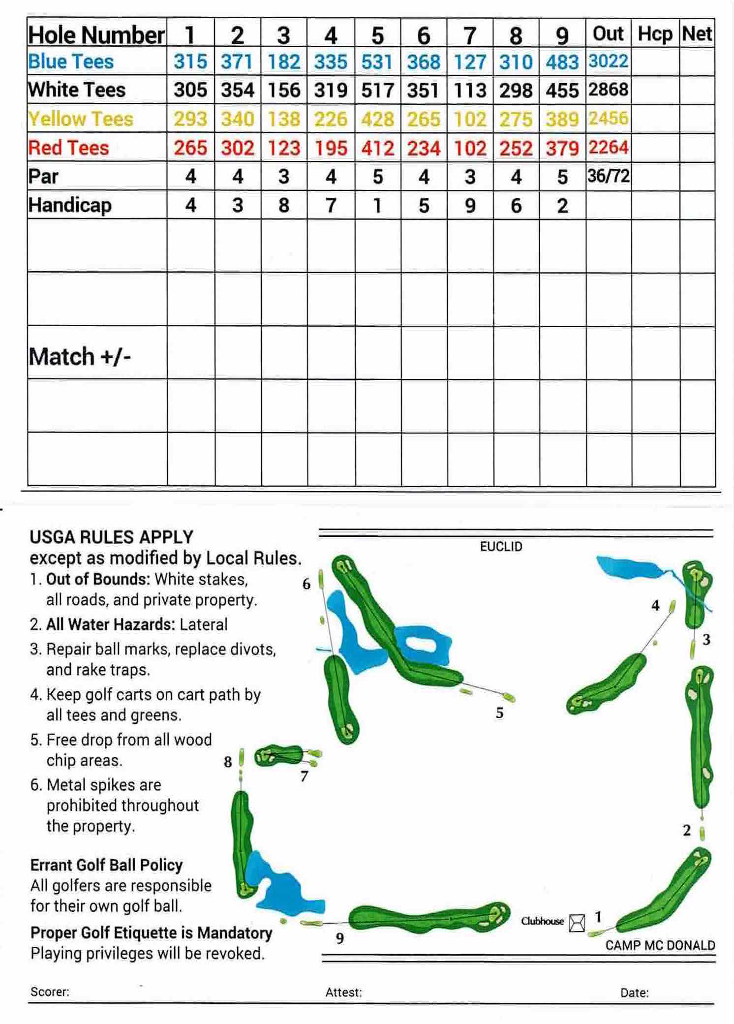 Scan of the scorecard from Rob Roy Golf Course in Prospect Heights, Illinois. 