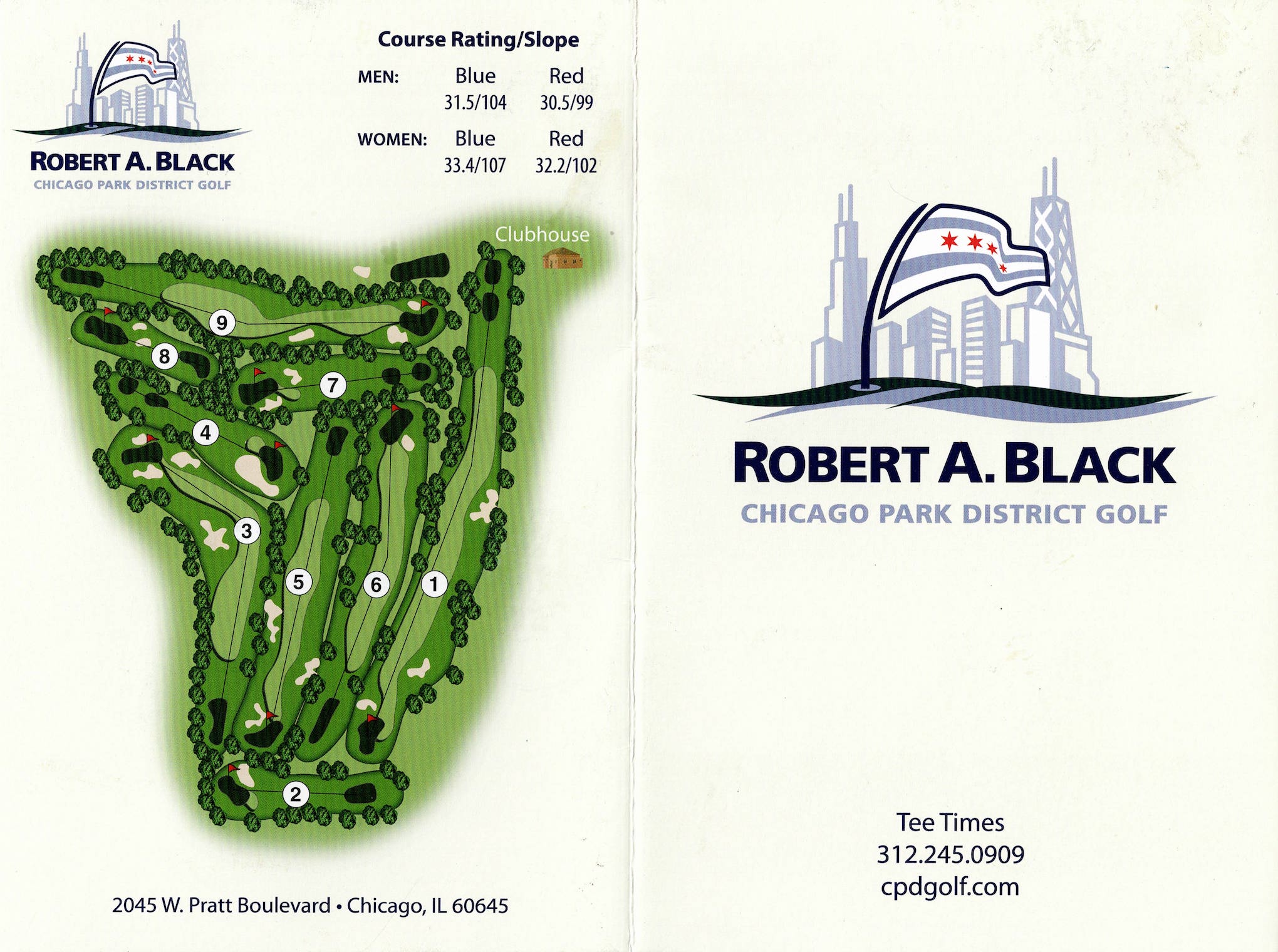 Scan of the scorecard from Robert A. Black Golf Course in Chicago, Illinois. 