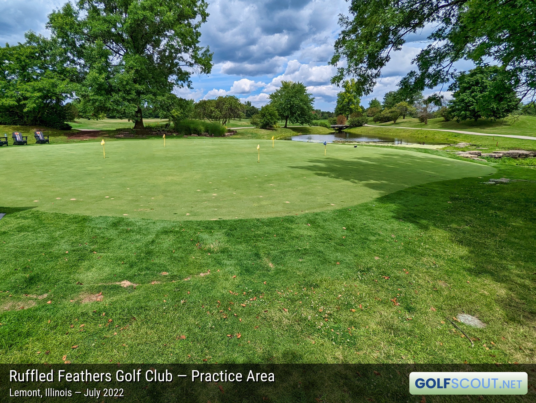 Photo of the practice area at Ruffled Feathers Golf Club in Lemont, Illinois. 
