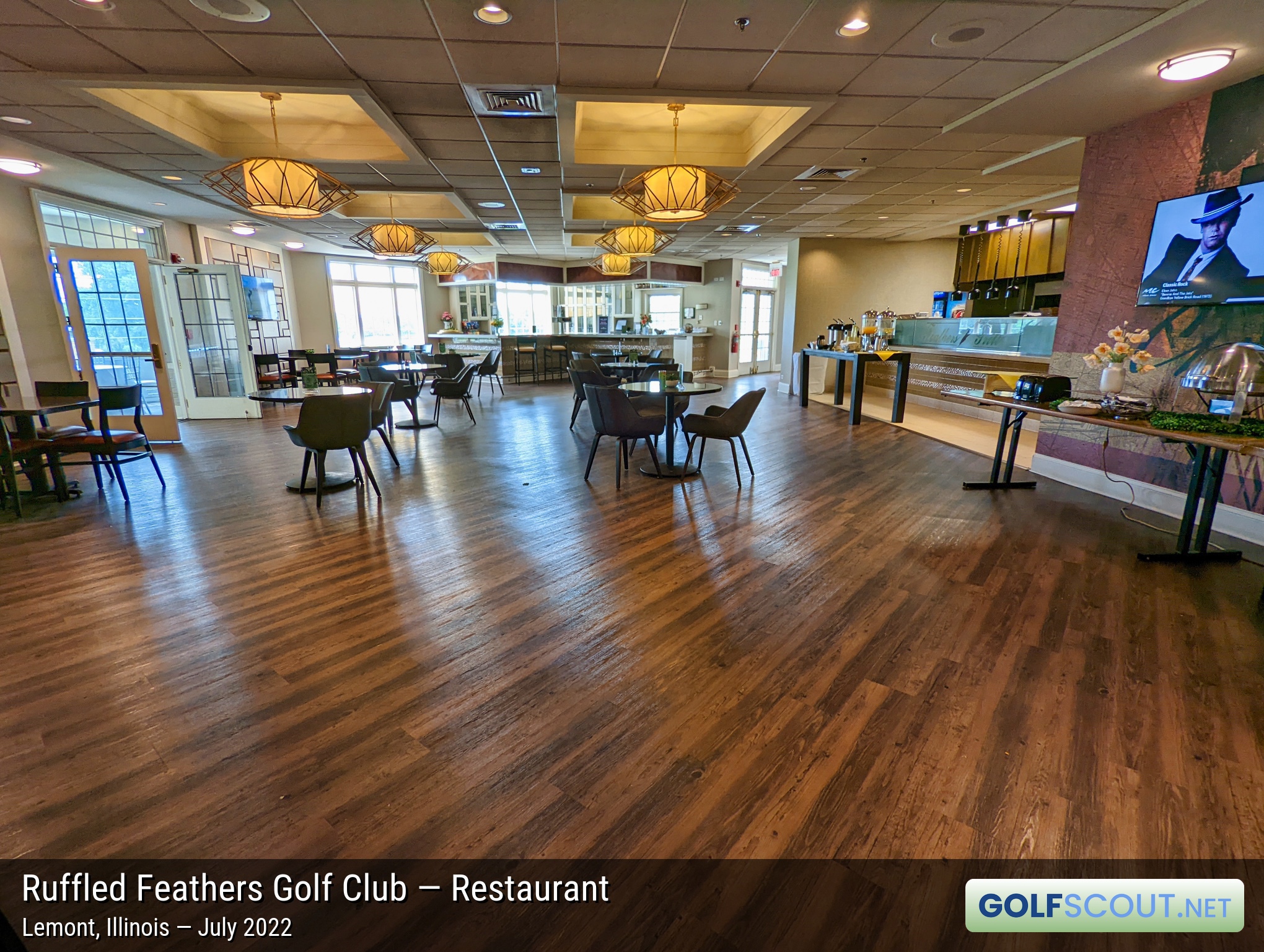 Photo of the restaurant at Ruffled Feathers Golf Club in Lemont, Illinois. 