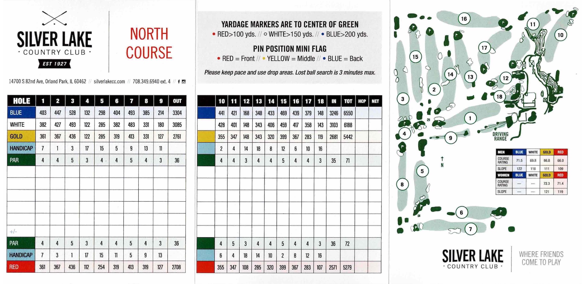 Scan of the scorecard from Silver Lake North Course in Orland Park, Illinois. 