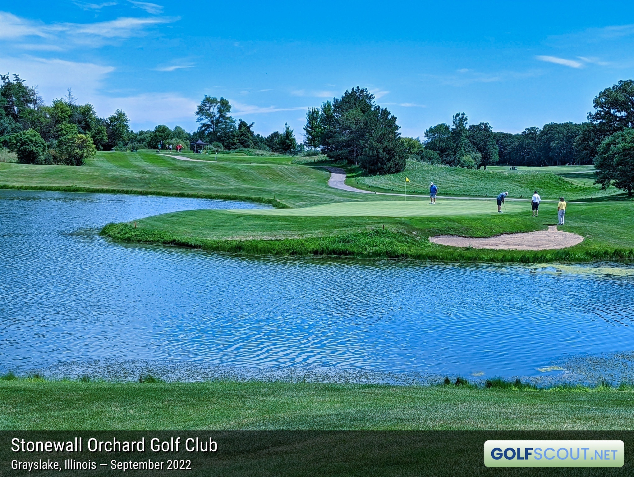 Miscellaneous photo of Stonewall Orchard Golf Club in Grayslake, Illinois. A view of the 9th green from across the pond.