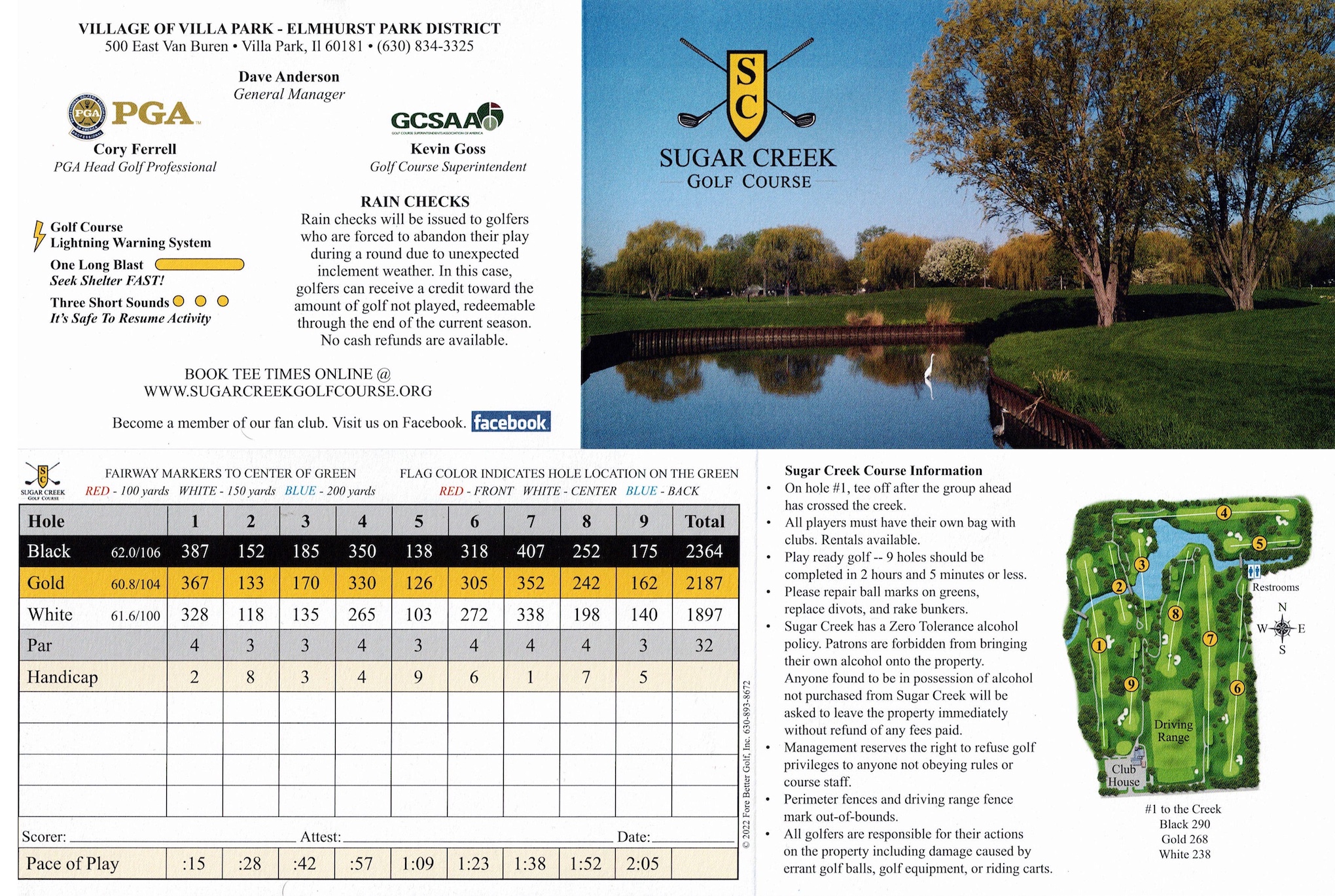 Scan of the scorecard from Sugar Creek Golf Course in Villa Park, Illinois. 