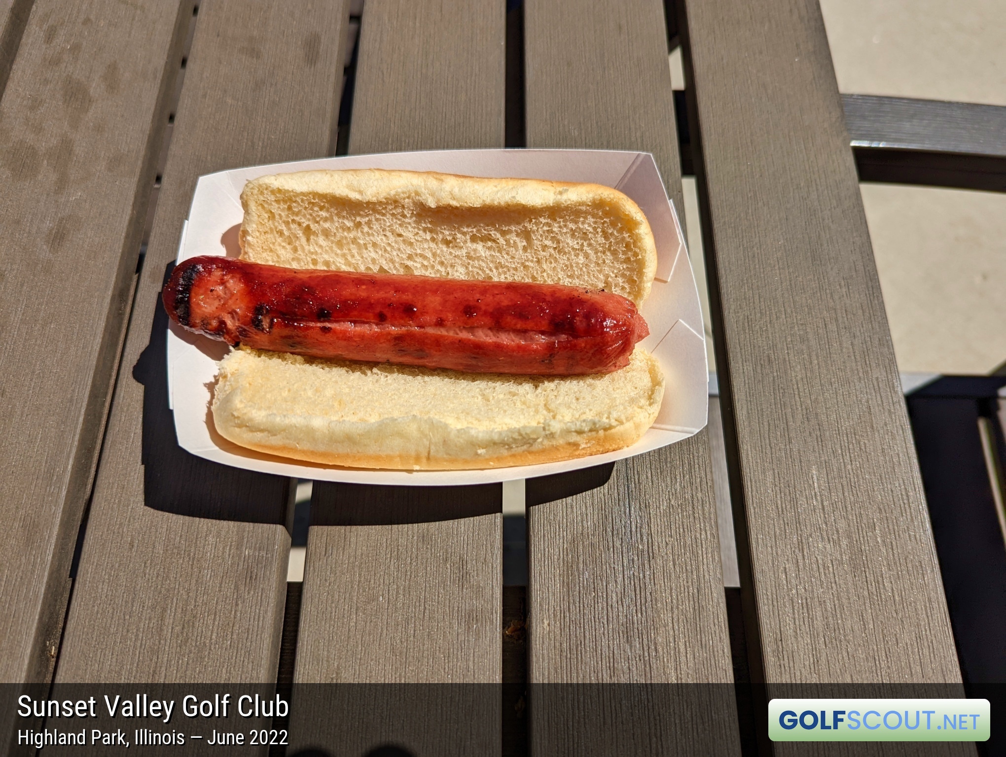 Photo of the food and dining at Sunset Valley Golf Club in Highland Park, Illinois. Photo of the hot dog at Sunset Valley Golf Club in Highland Park, Illinois.