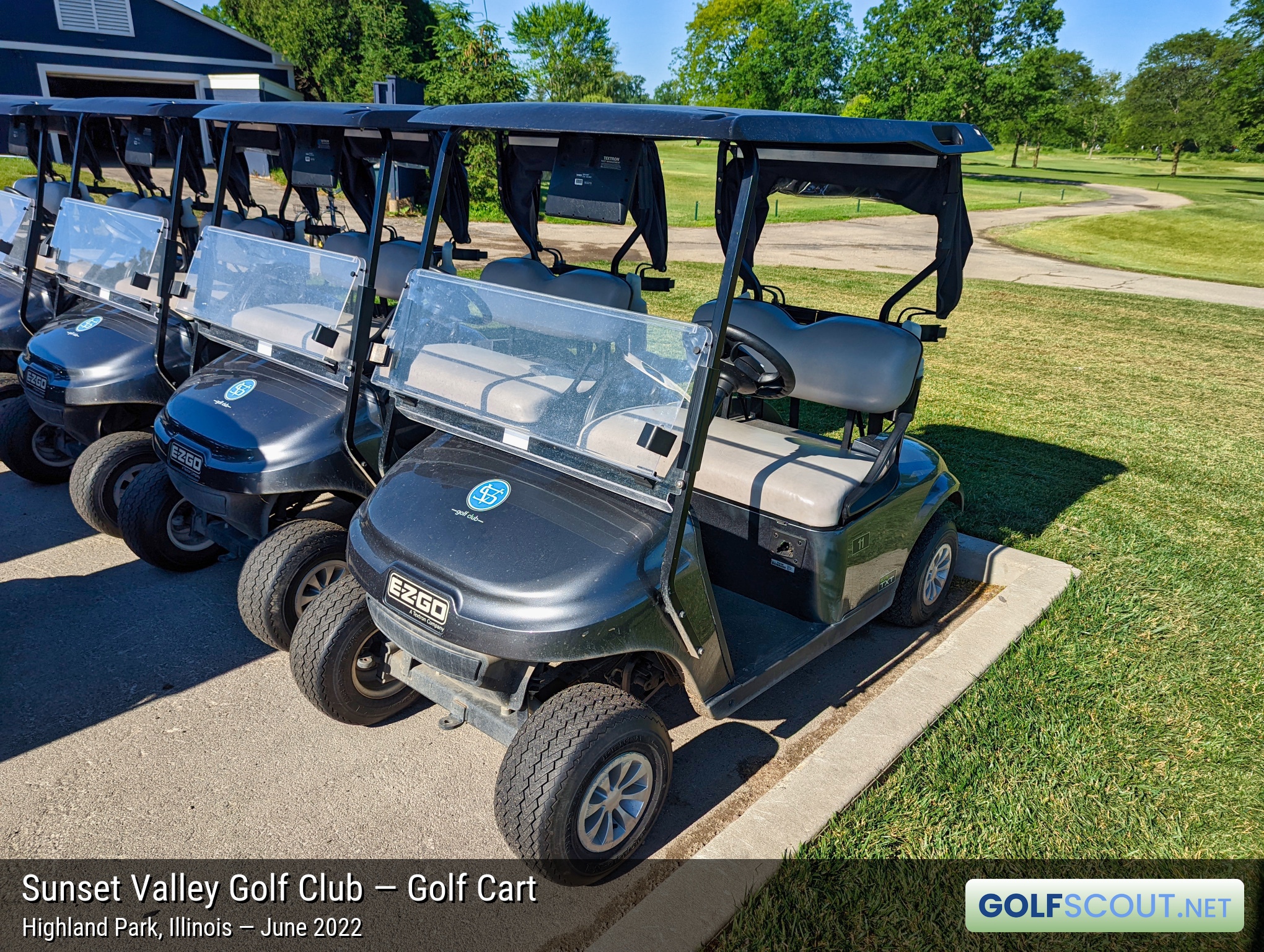 Photo of the golf carts at Sunset Valley Golf Club in Highland Park, Illinois. 