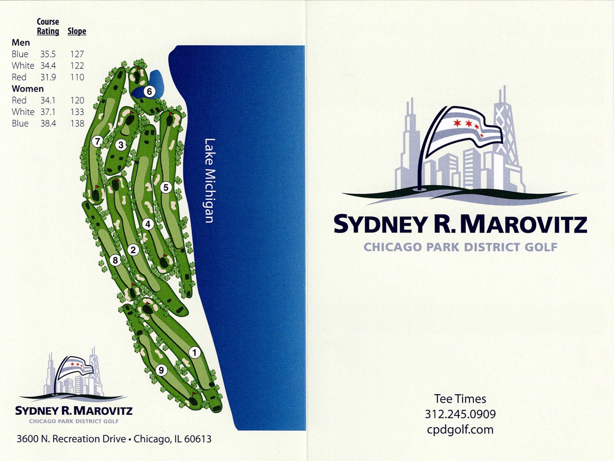 Scan of the scorecard from Sydney R. Marovitz Golf Course in Chicago, Illinois. 