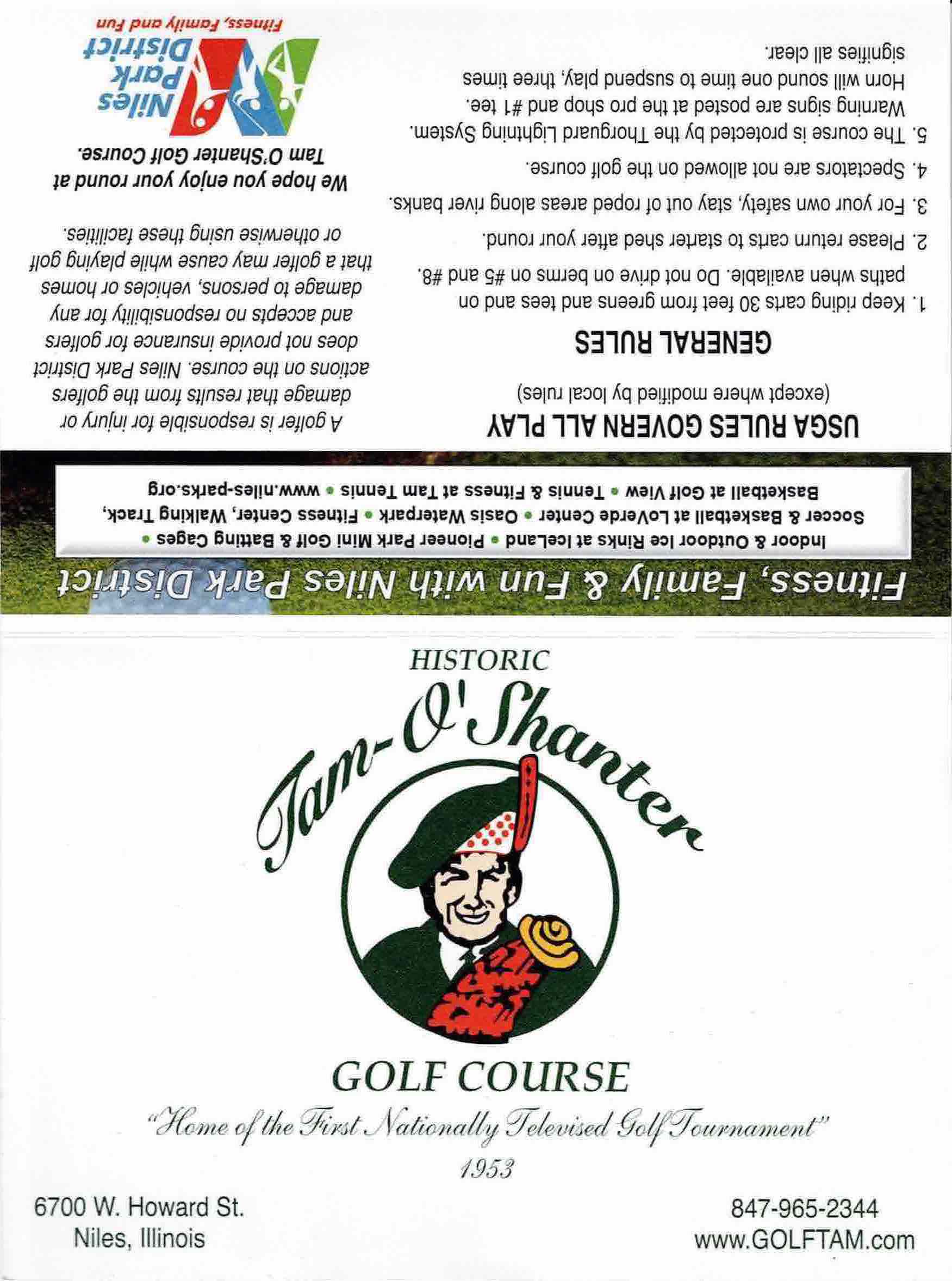 Scan of the scorecard from Tam O'Shanter Golf Course in Niles, Illinois. 